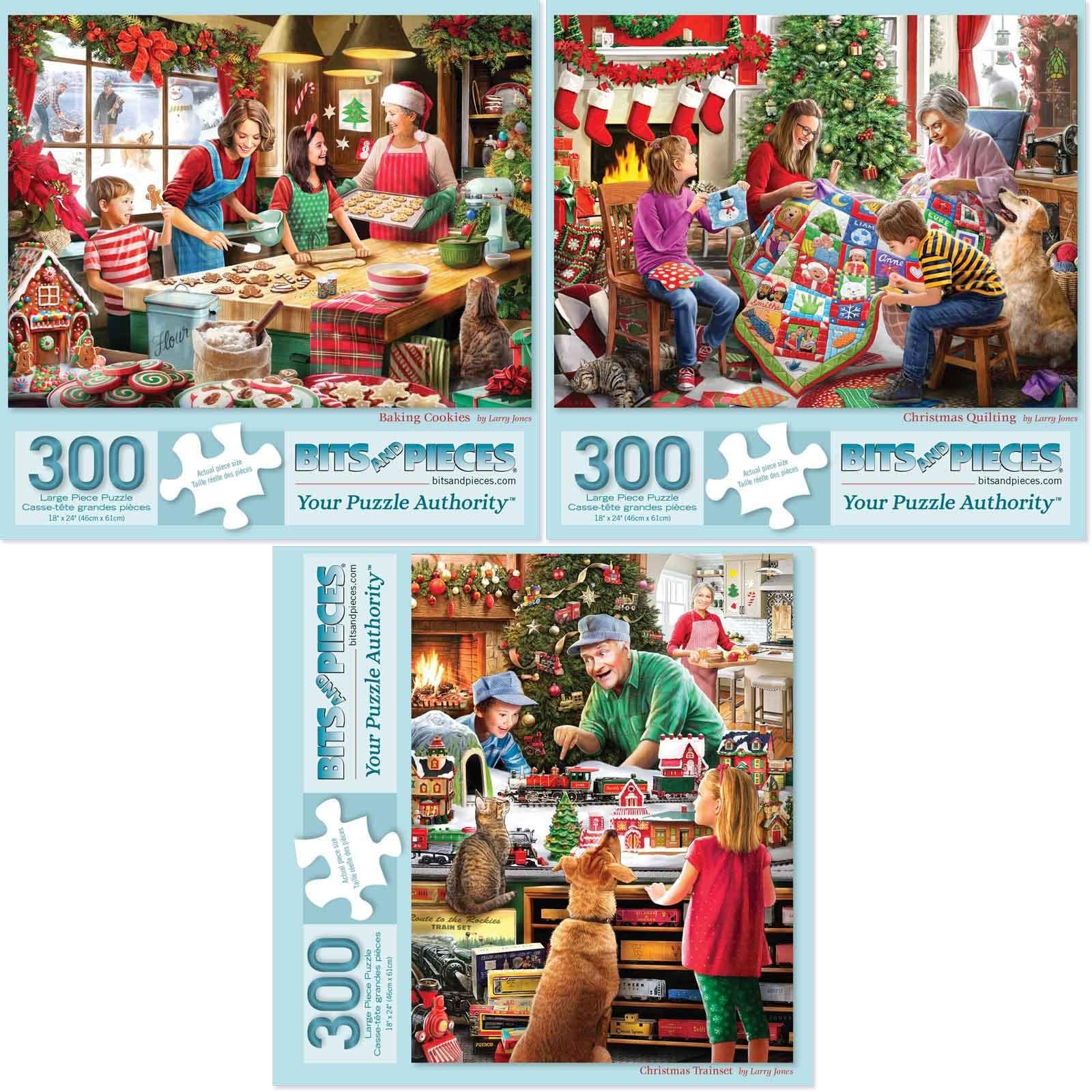 Bits and Pieces - Value Set of Three (3) 300 Piece Jigsaw Puzzles for Adults - 18" x 24" Each - Large Pc Holidays Christmas Jigsaws by Larry Jones