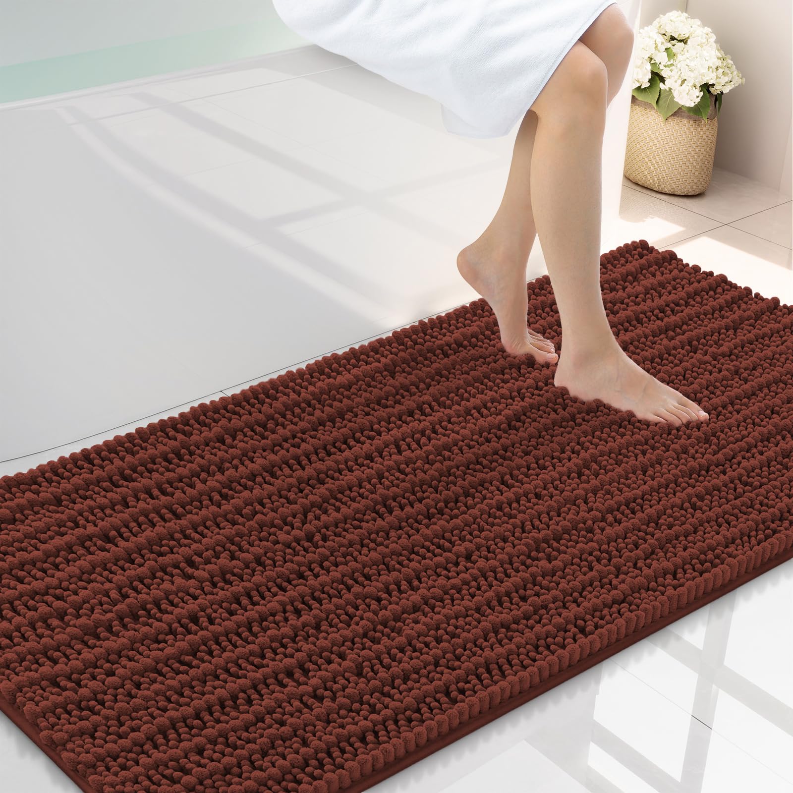Smiry Bathroom Rugs 47X24, Extra Soft Rubber Backing Chenille Bath Mats