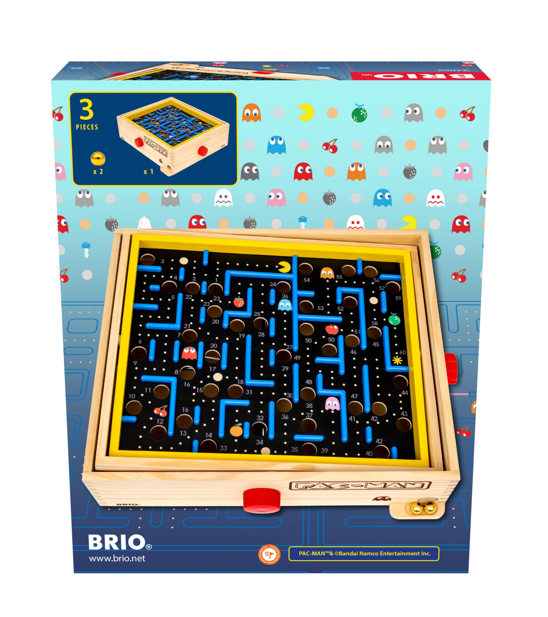BRIO – 34065 Jeu de Labyrinthe PAC-Man - Jeu d’adresse en Bois - 1 Joueur - Développe la motricité Fine et la Coordination - sans Pile - pour Enfants et Adultes dès 6 Ans
