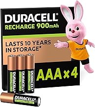 Duracell Rechargeable AAA Batteries (Pack of 4), 900 mAh NiMH, pre-charged, Our No.1 Longest Lasting Rechargeable Battery