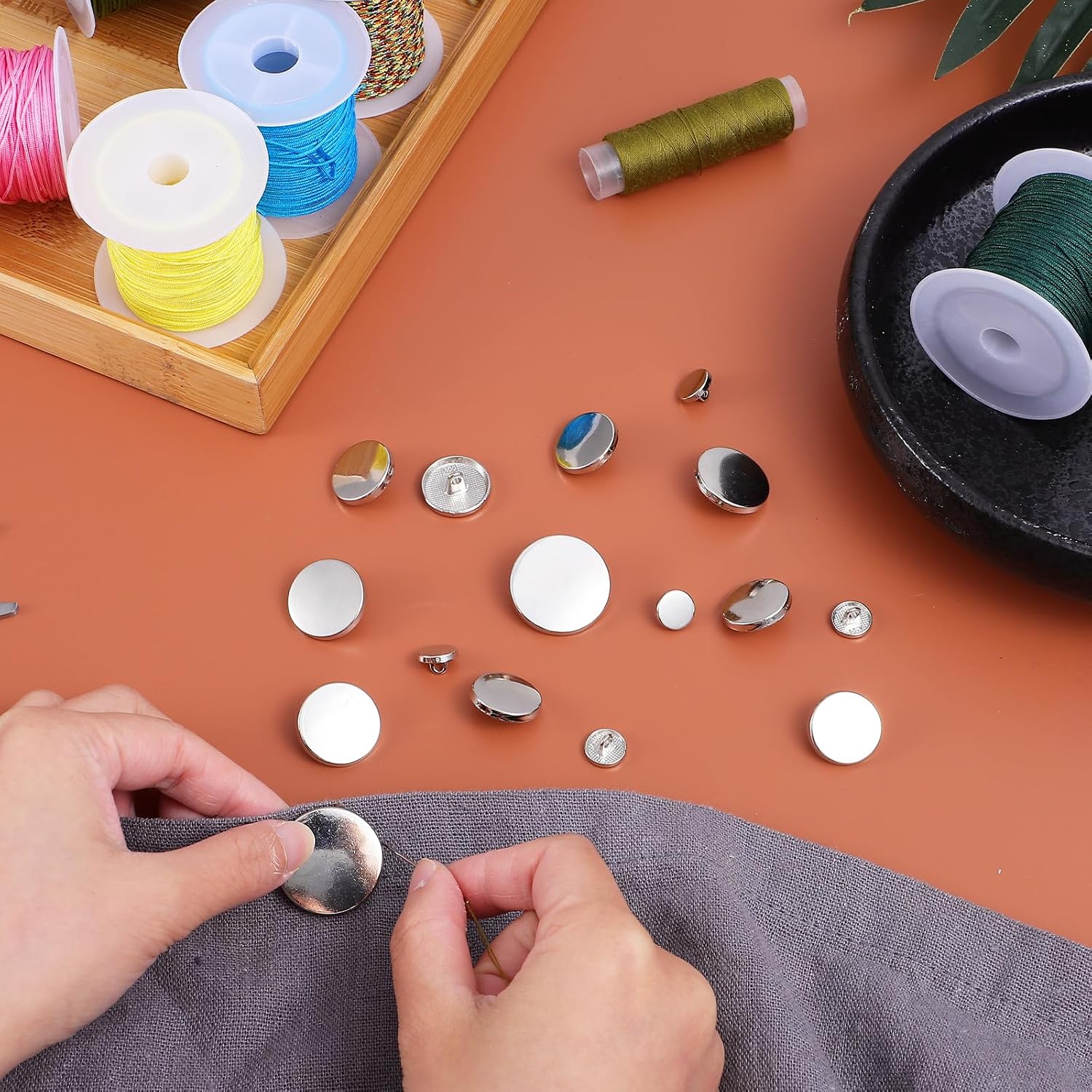 JIEYAO 50Pcs Silver Metal Flat Buttons for Blazers, Round Shaped Sewing Buttons for Women Men Coat Suit Jacket Shirt Craft 10mm 18mm15mm 20mm 25mm(Silver)