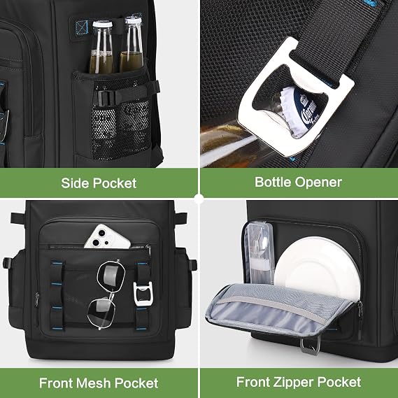 40L Cooler Backpack, Large Leakproof Insulated Cool Bag Rucksack | Expandable Waterproof Thremal Picnic Backpack for Men & Women, Black