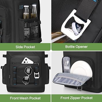 40L Cooler Backpack, Large Leakproof Insulated Cool Bag Rucksack | Expandable Waterproof Thremal Picnic Backpack for Men & Women, Black