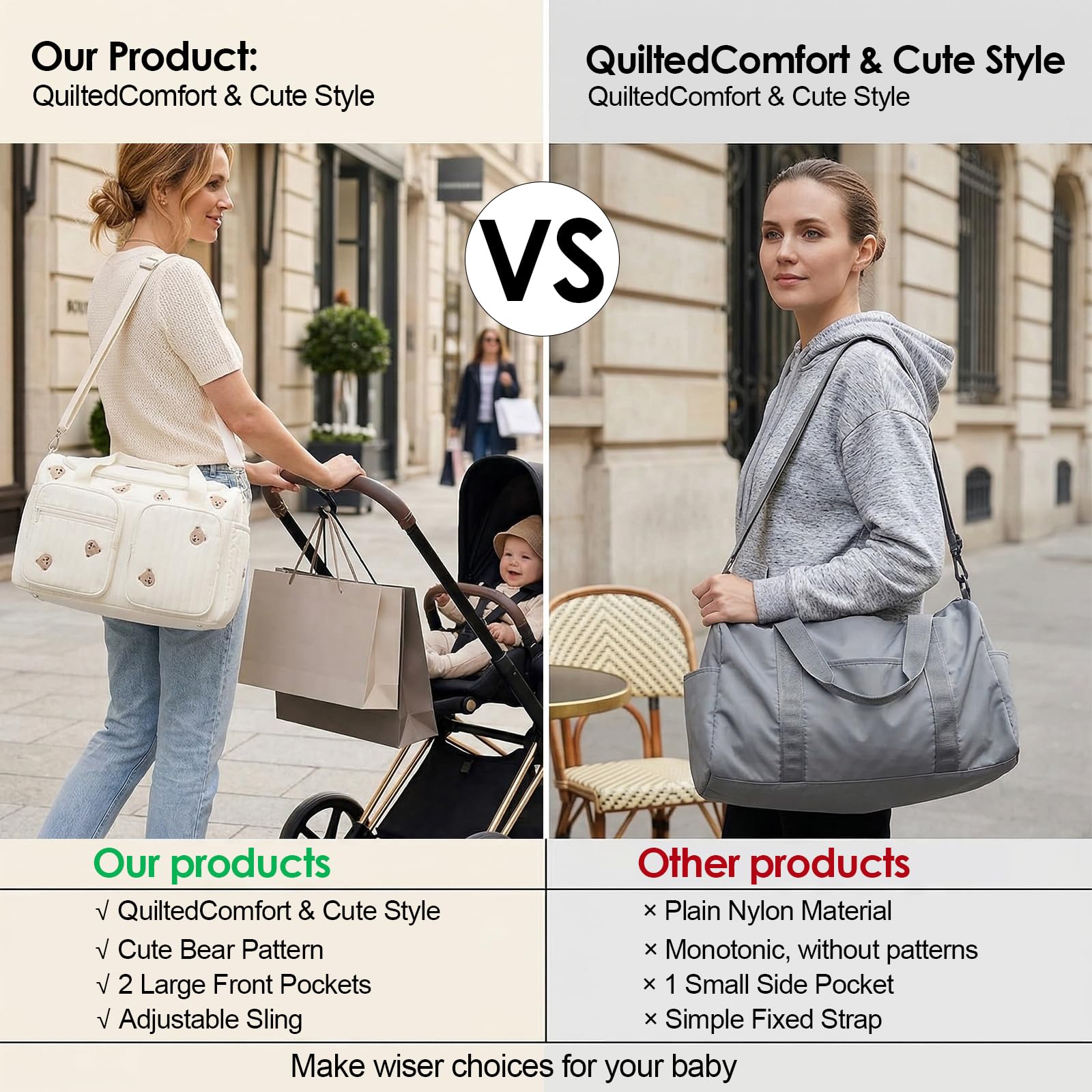 Grand sac à langer polyvalent pour les déplacements, 48 × 22 × 26 cm, sac clinique de naissance, sac à langer en coton, sac à langer pour les déplacements, la naissance à l'hôpital, les voyages, la