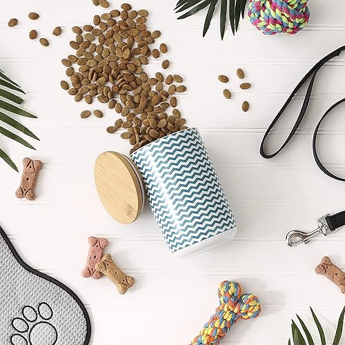 Miniatura 3 de Bone Dry Recipiente de cerámica Chevron para golosinas para mascotas con tapa de bambú, almacenamiento de encimera apto para lavavajillas, mantiene