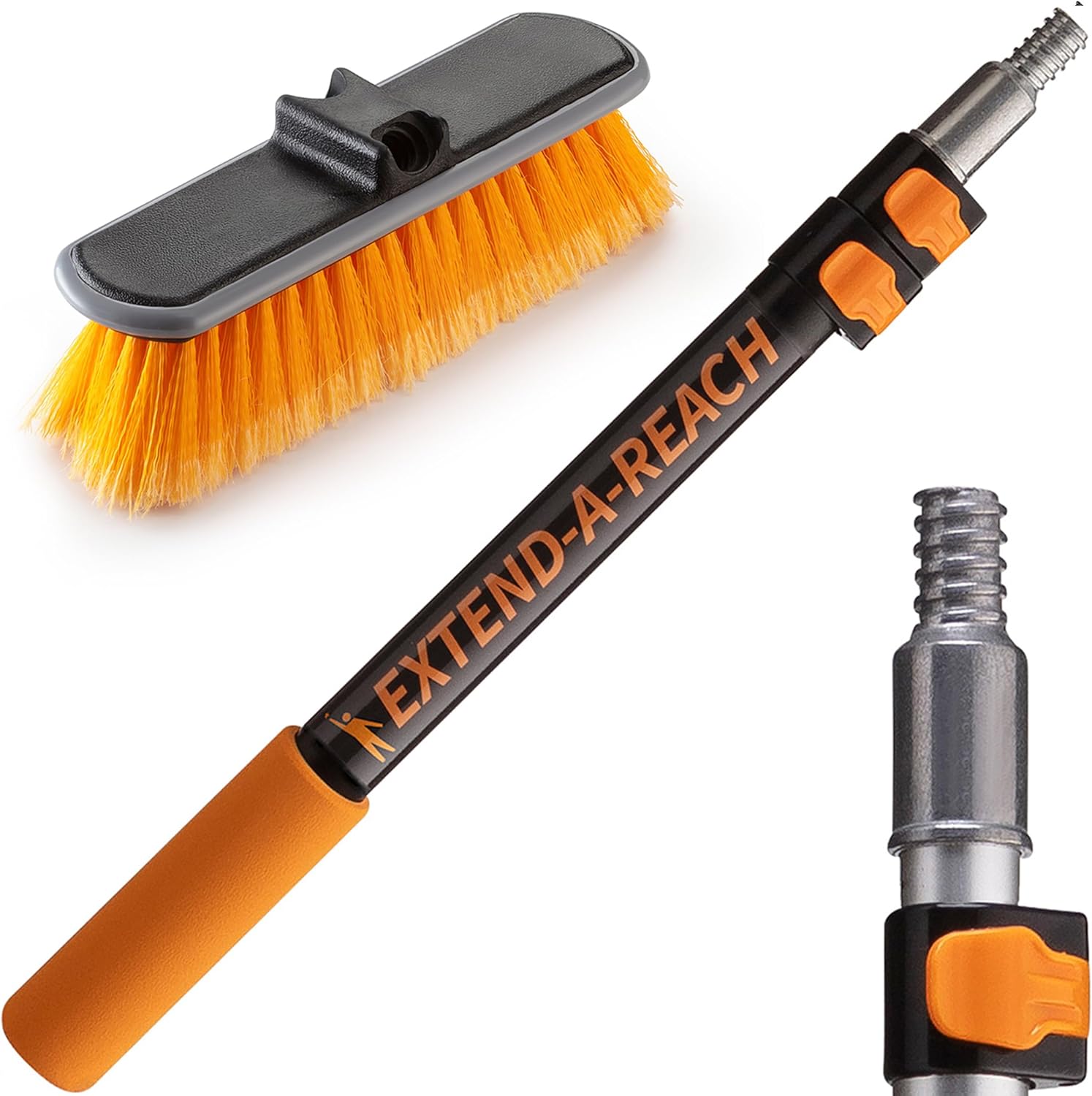 1.5-3 ft Long Paint Roller Extension Pole with Medium Bristle Deck Scrub Brushes - Composite Deck Brush Head, Vinyl Siding & Boat Scrub Brush with Extension Pole