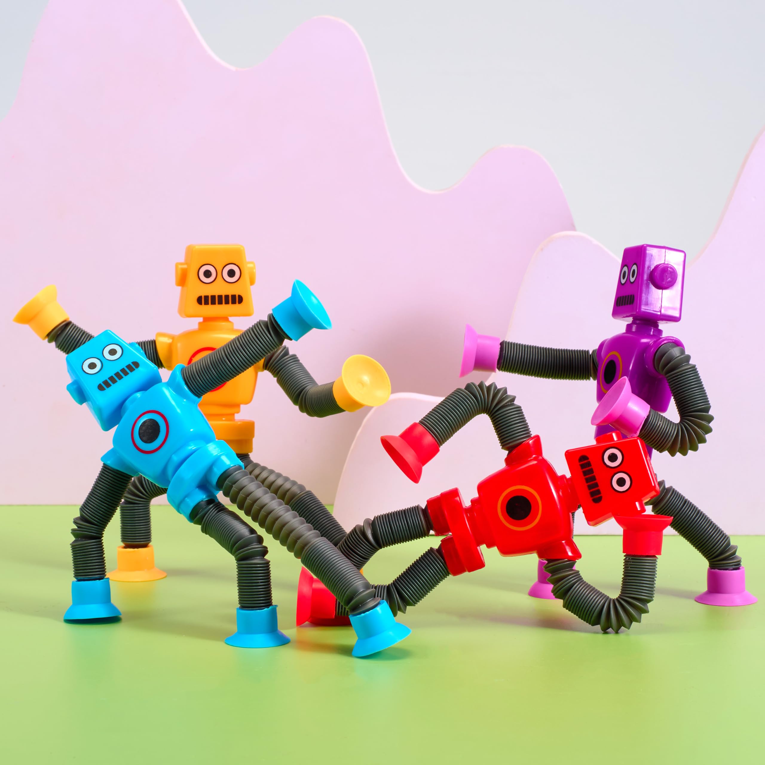 JOYIN 4 sztuki Robot Pop Tubes dla dzieci, zabawki sensoryczne dla dzieci, zabawka teleskopowa dla dziewcząt i chłopców, prezent urodzinowy, prezenty na imprezę, aby zredukować stres i lęki