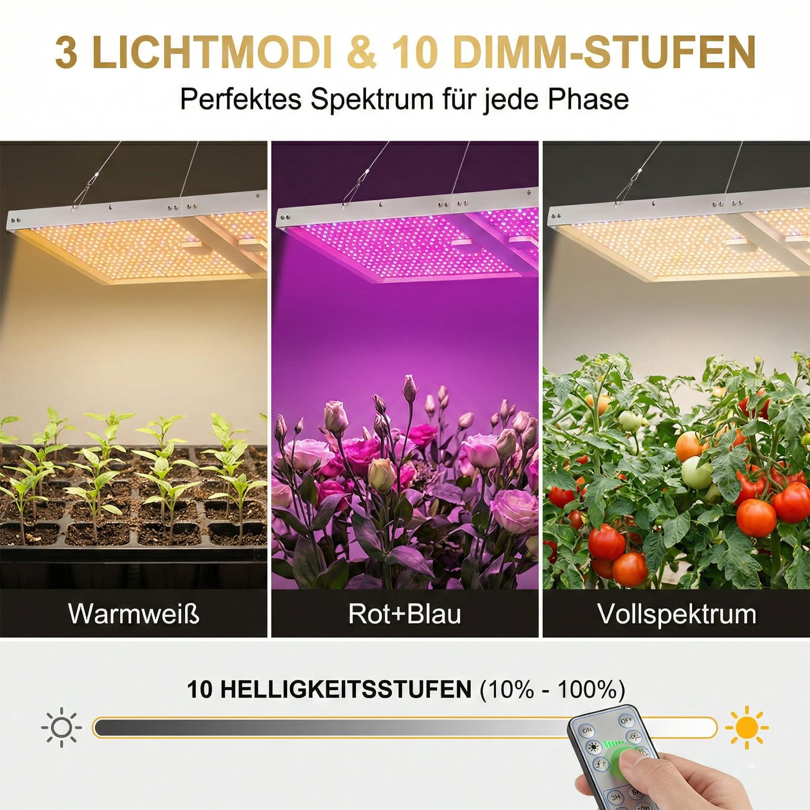 Lampa LED pełne spektrum, 728 diod LED, składana, 120 W, z pilotem zdalnego sterowania, 6 trybów timera, 3/6/9/12/15/18H, przyciemniane światło do roślin pokojowych, warzyw, kwiatów