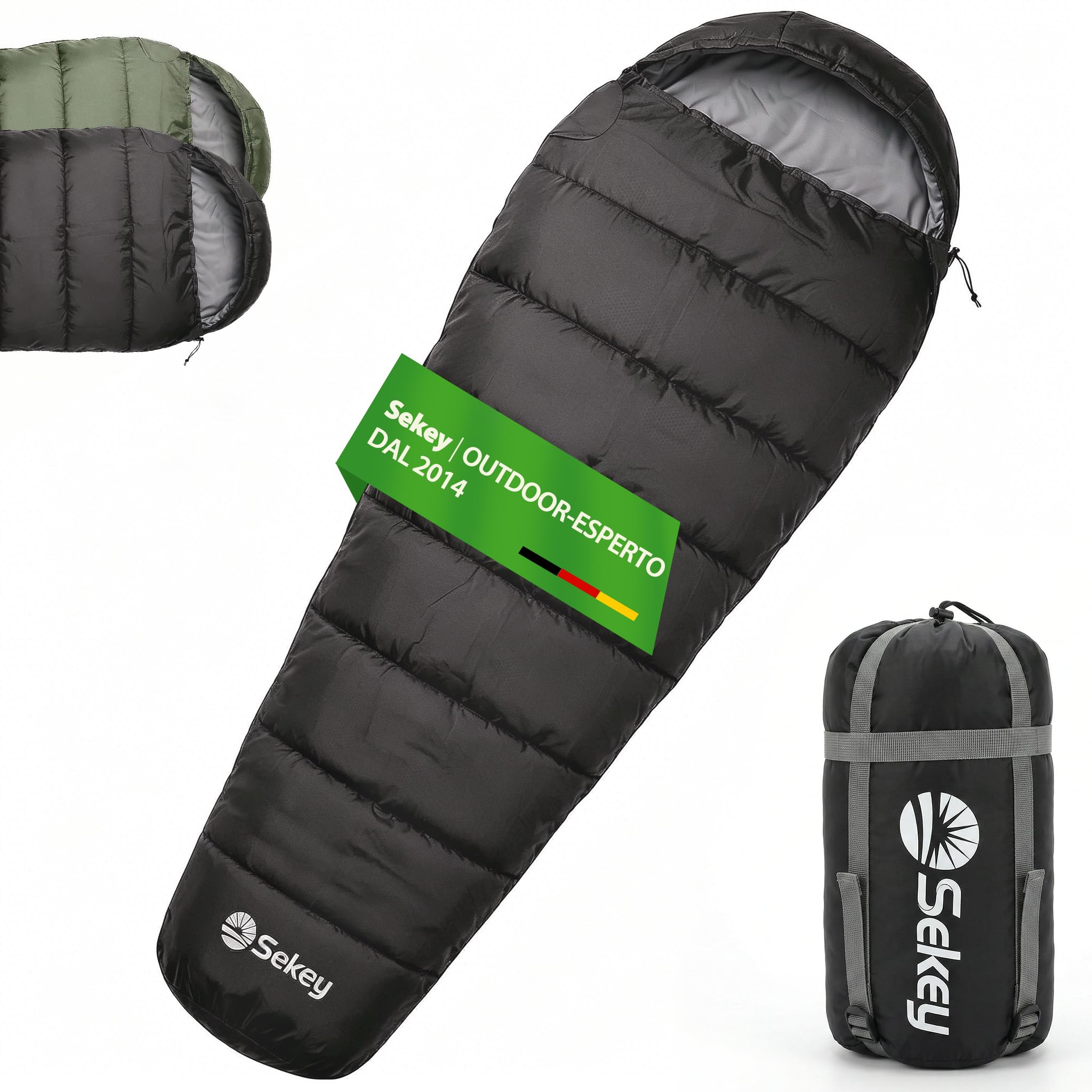 Sekey Sacco a Pelo Adulto, 0,9 kg/1,6 kg, 4 Stagioni o Estivo, Sacco a Pelo Compatto e Ultraleggero, Con Cerniera Anti-impigliamento, Idrorepellente, Antistrappo, Campeggio, Viaggio, 220x80x50 cm