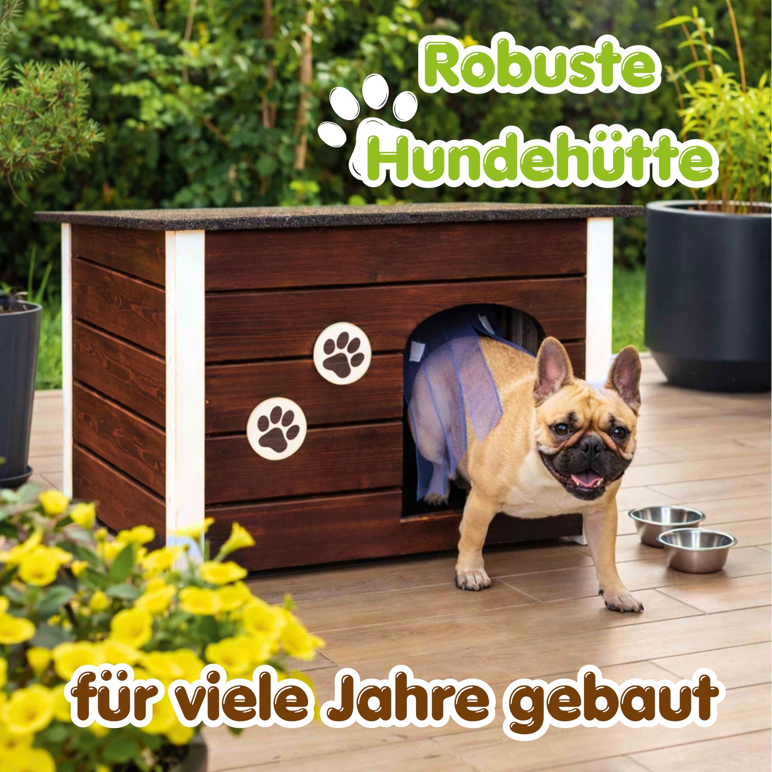 Outentin Cuccia Per Cani Da Esterno Invernale - Casa Per Cani Di Taglia Media Isolata e Impermeabile - Cuccia Per Esterni con Tetto Piatto Apribile - Villa Moderna e Robusta - 76 x 60 x 60 cm - Noce