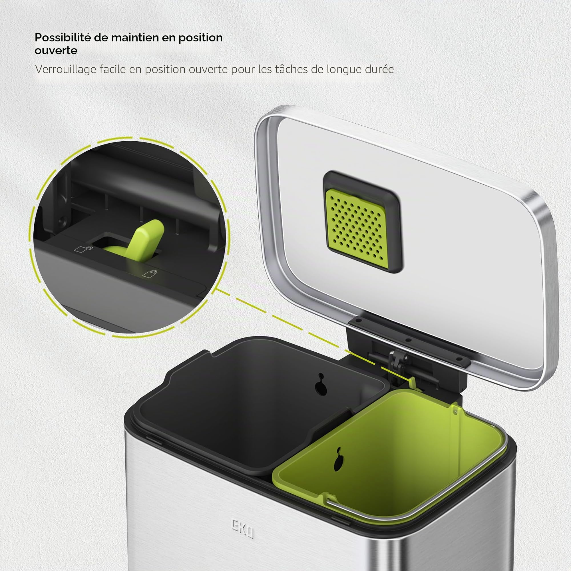 EKO Madison Poubelle à double compartiment en acier inoxydable brossé 25 L + 20 L