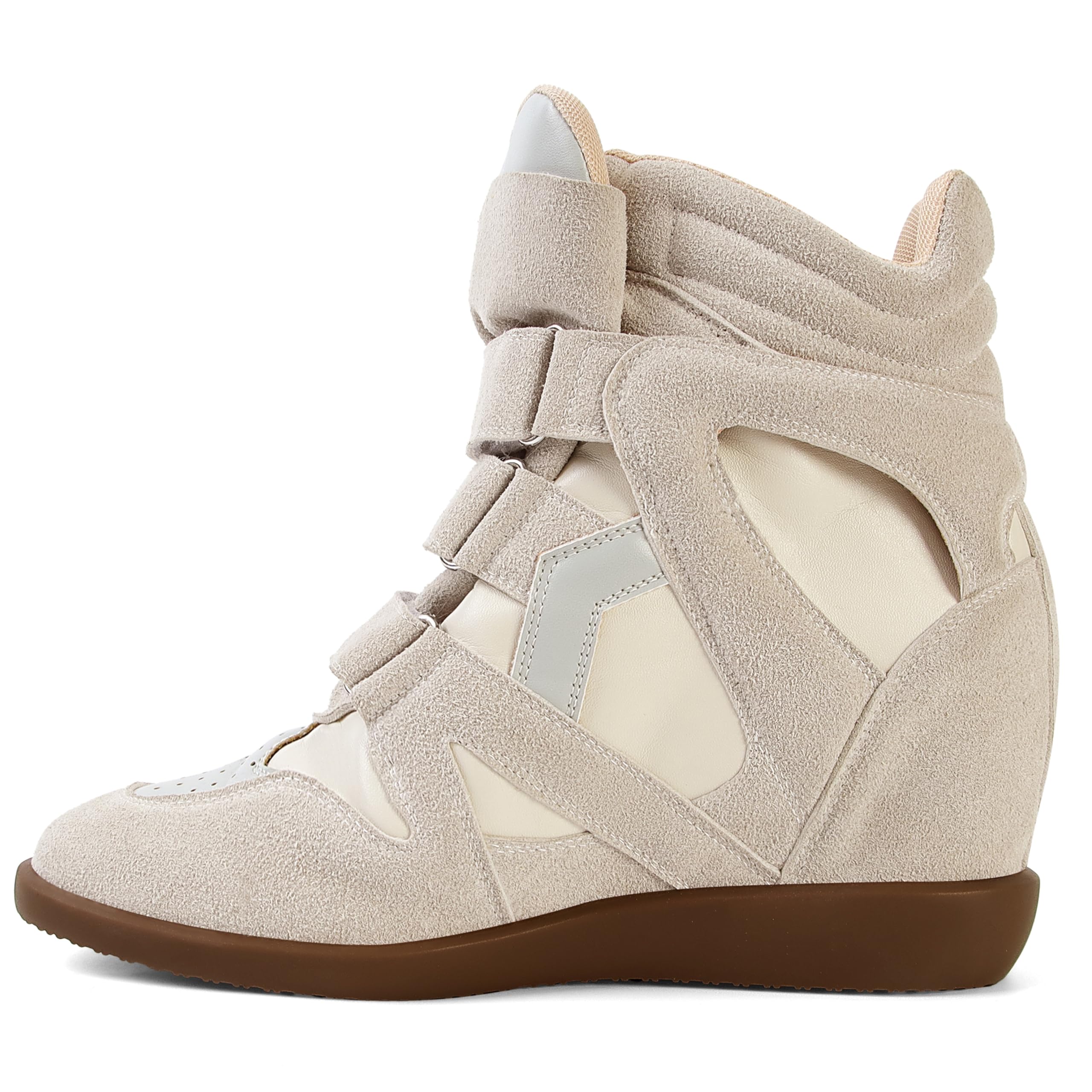Wedge Heel Trainers for Women Suede Heels Hook and Loop High Heel Tennis Round Toe Triple Belt Everyday Belt Vintage Fashion Chic Comfortable Campus Fashion Retro-image-32