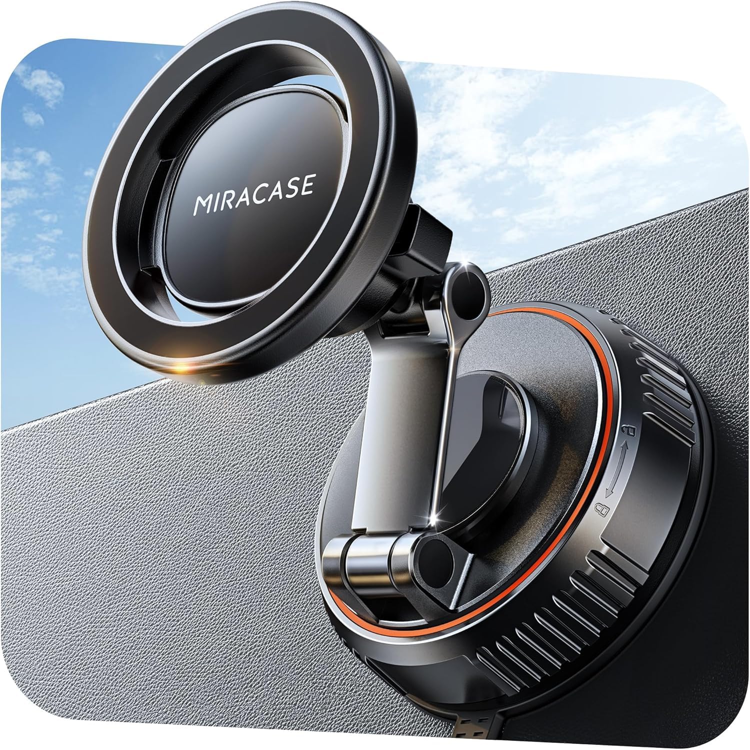 miracase Support Telephone Voiture pour MagSafe Dernière Version Améliorée | 3600gf Aimant Puissant, 89LBS Base à Ventouse, Rotation 360°, Compatible avec iPhone 17 16 15 et Autre Smartphones