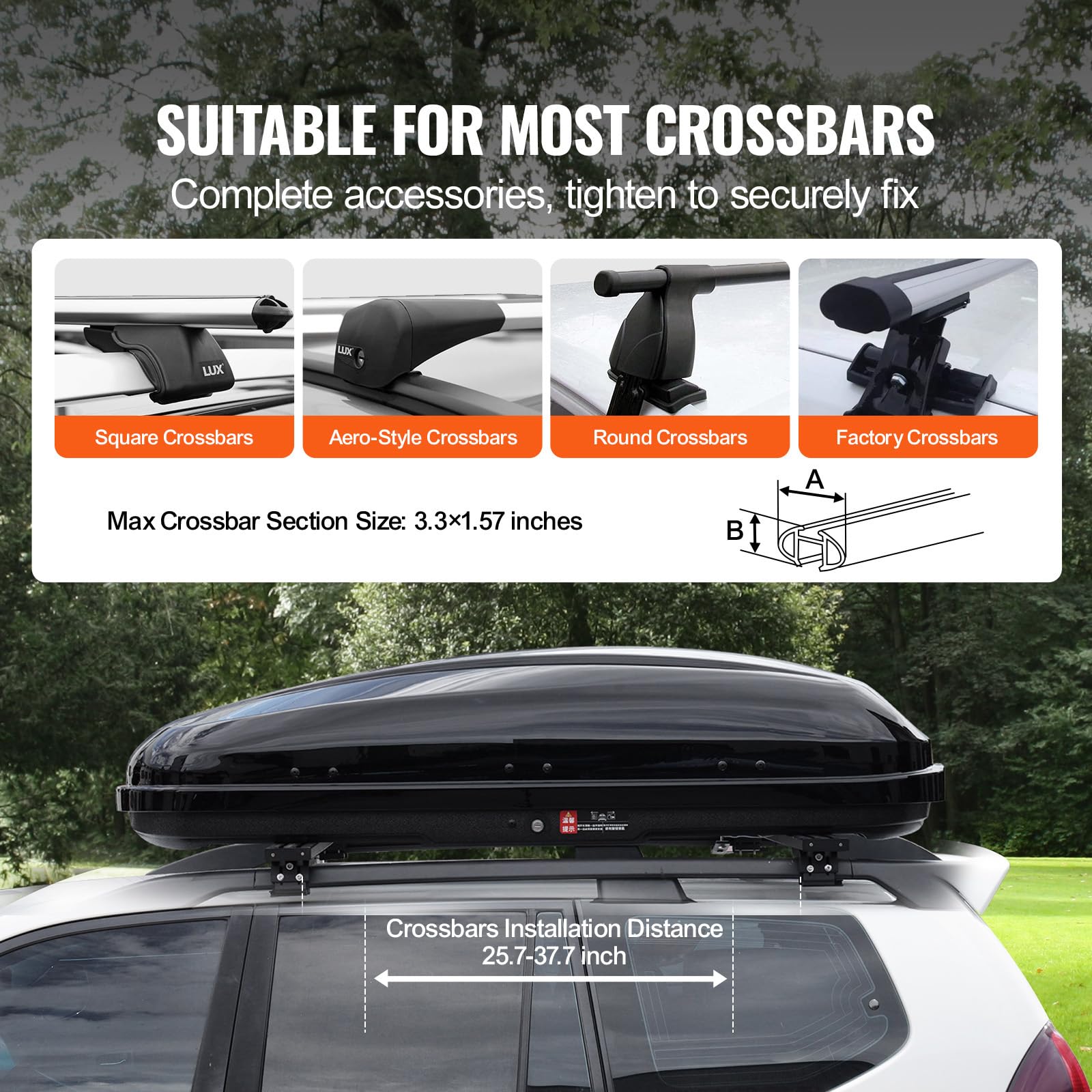VEVOR Auto Dachbox Dachkoffer Aufbewahrungsbox 220 L, ABS-Hartschalen Dachgepäckträger Aufbewahrungsbox mit beidseitiger Öffnung und 2 verstärkten Gurten, Gepäckaufbewahrungsbox für SUVs Schwarz