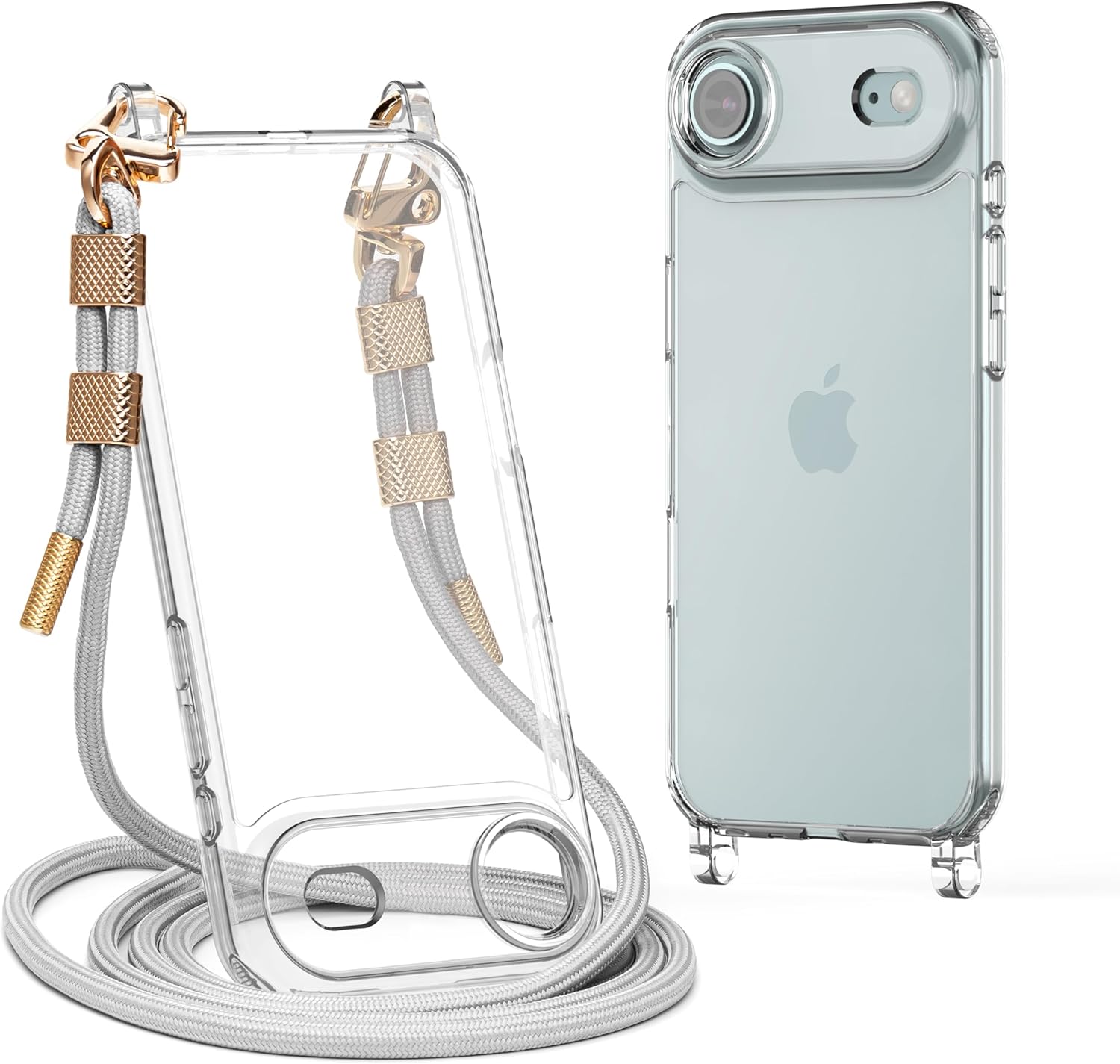 for iPhone 17 Air Case with Strap, Clear Shockproof Crossbody Phone Cover w/Removable Anti-Theft Adjustable Lanyard for Women, Travel, Shopping, Hiking (6.6", Grey)