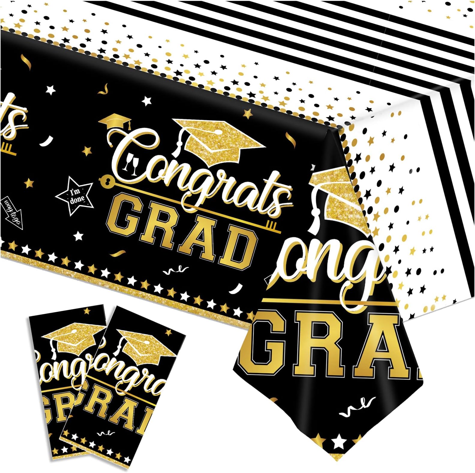 Graduation Decorations Class of 2023, Graduation Tablecloth Congrats Grad Table Clothes Covers 2 Pack for Graduation Party Decorations Supplies 54"x108", Black