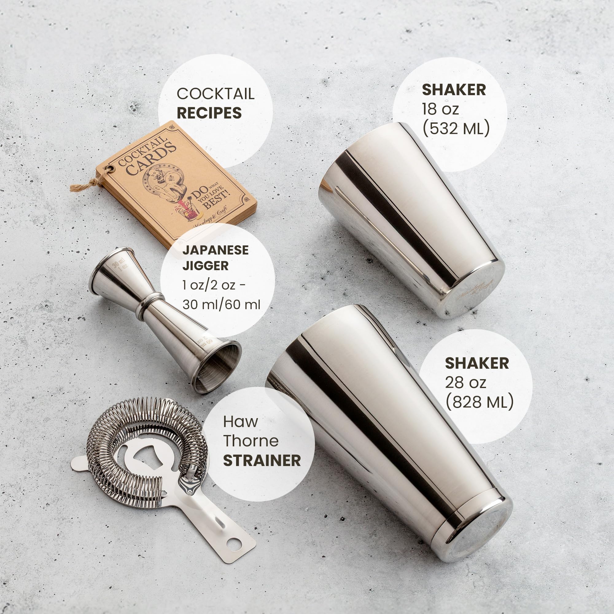 Mixology & Craft Cocktail Set - Cocktail Shaker Edelstahl & Bar Zubehör - Cocktail Mix Set Silber