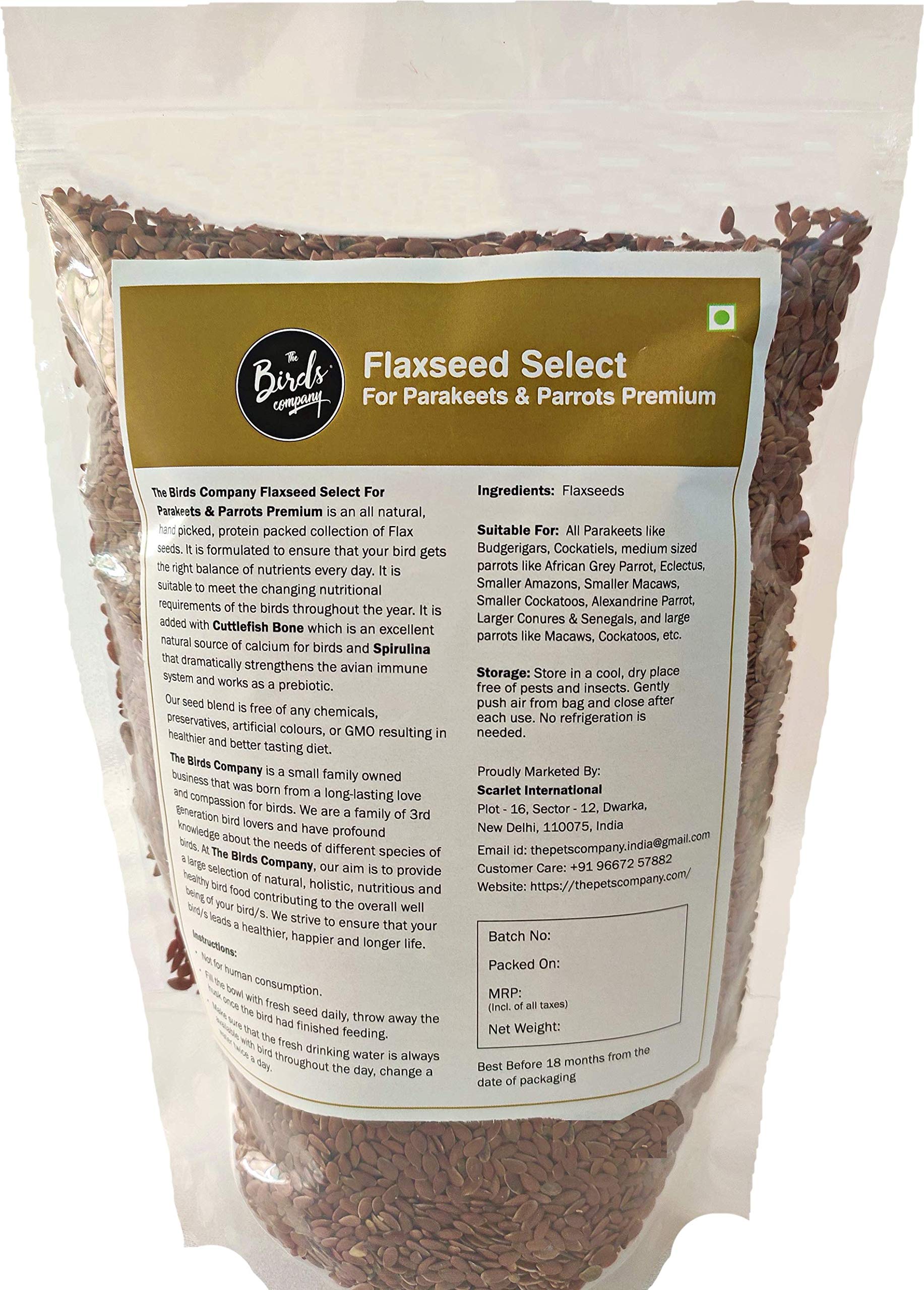 The Birds Company Premium Flax Seed Select, Fortified with Spirulina