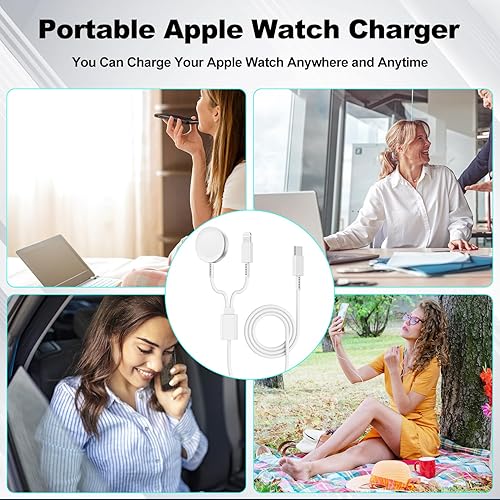 Miniatura 6 de Cable de carga USB C mejorado para Apple Watch, certificado Apple MFi, cable de carga magnético para iWatch de 6 pies, cable de carga tipo C 2 en 1