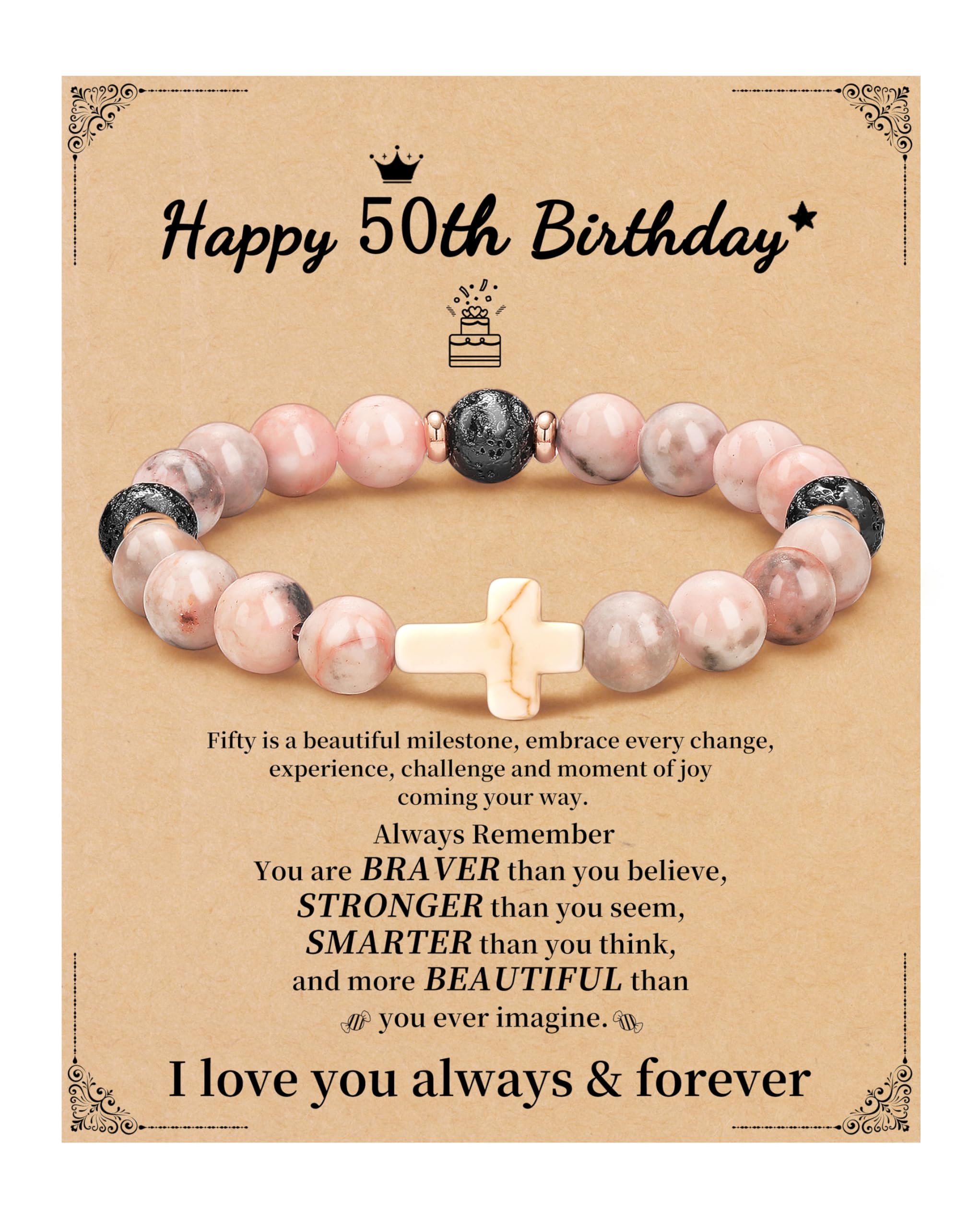 JSJOY Nature Stone Bracelet Birthday Gifts for Women Girls, Birthday Cross Bracelet Gifts for Age 6 to 80 Year Daughter Granddaughter Niece Mom Sister Christian Easter Gifts