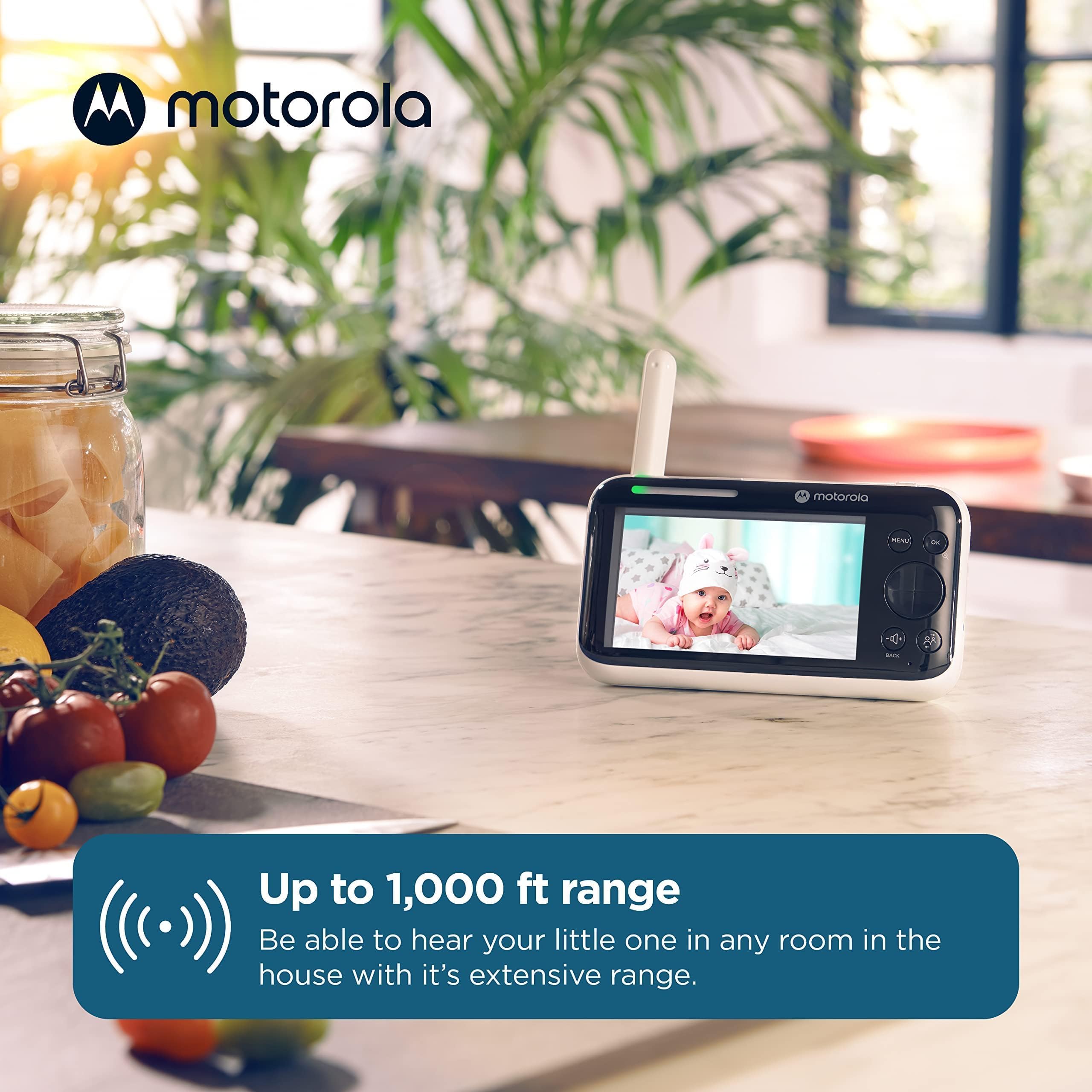 Motorola Nursery PIP1500 Baby Monitor con Telecamera, Unità Genitore da 5", Comunicazione a 2 Vie, Temperatura Ambiente, Visione Notturna a Infrarossi, Portata 300 m