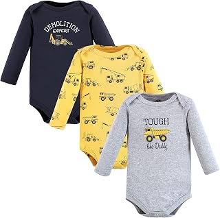 Hudson Baby Boys Bodysuits Unisex Cotton Long-Sleeve Construction 3-Pack, 12-18 Months, Construction 3-pack, 12-18 Months US