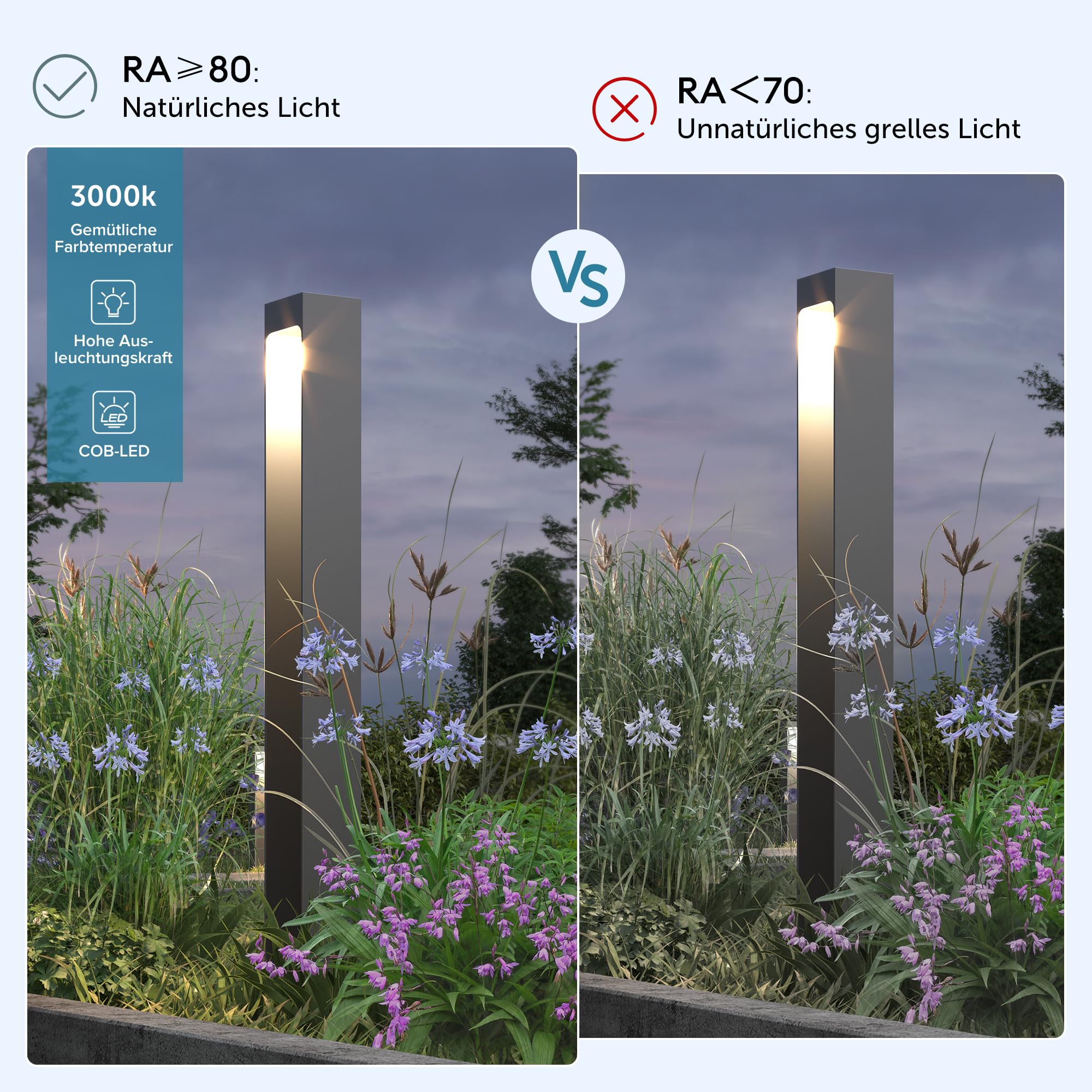 doporro Wegeleuchten Außen Stromanschluss 60cm Gartenleuchte IP65 5W | Gartenlampen für Draußen Strom, 3000K Warmweiß Pollerleuchte Standleuchte Außen, 6x6x60cm, Sandgrau dunkel, BaldersLights