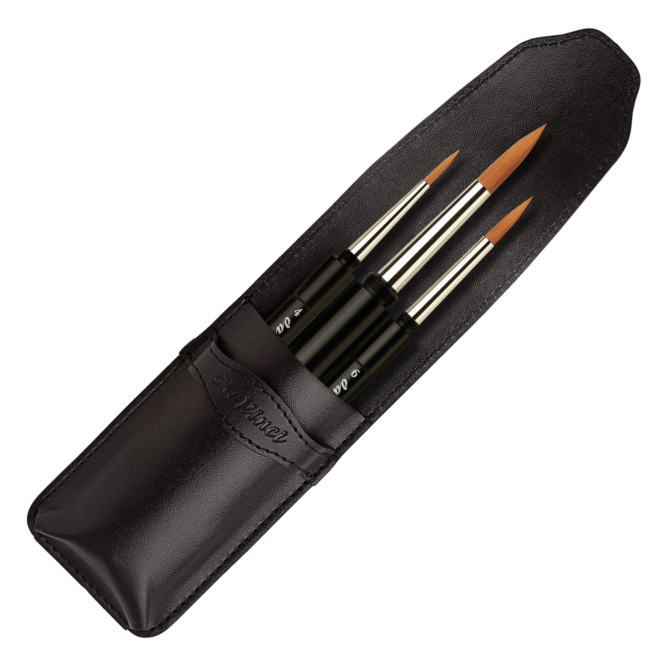 da Vinci, Spin, Reisepinsel-Set, Extrafeine Synthetikfasern, präzise Linien & hohe Farbaufnahme, handlich, Abschraubbar, Robustes Kunstleder-Etui, Vegan, Rund, Größe 0