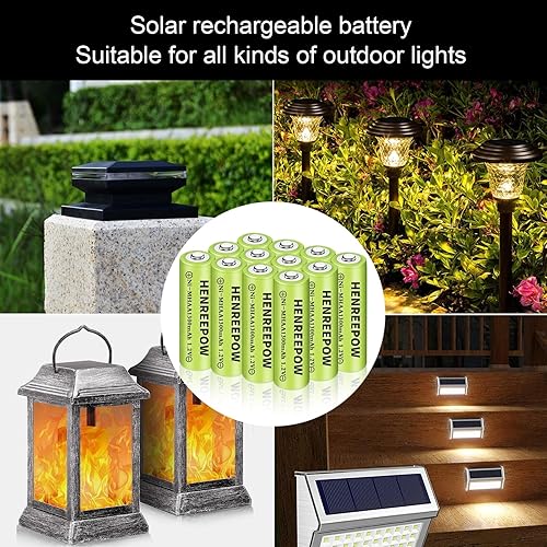 Miniatura 4 de Henreepow Ni-MH Baterías recargables AA, doble A de alta capacidad, 1.2 V, 1300 mAh600 mAh, precargadas para jardines y paisajismo al aire libre,