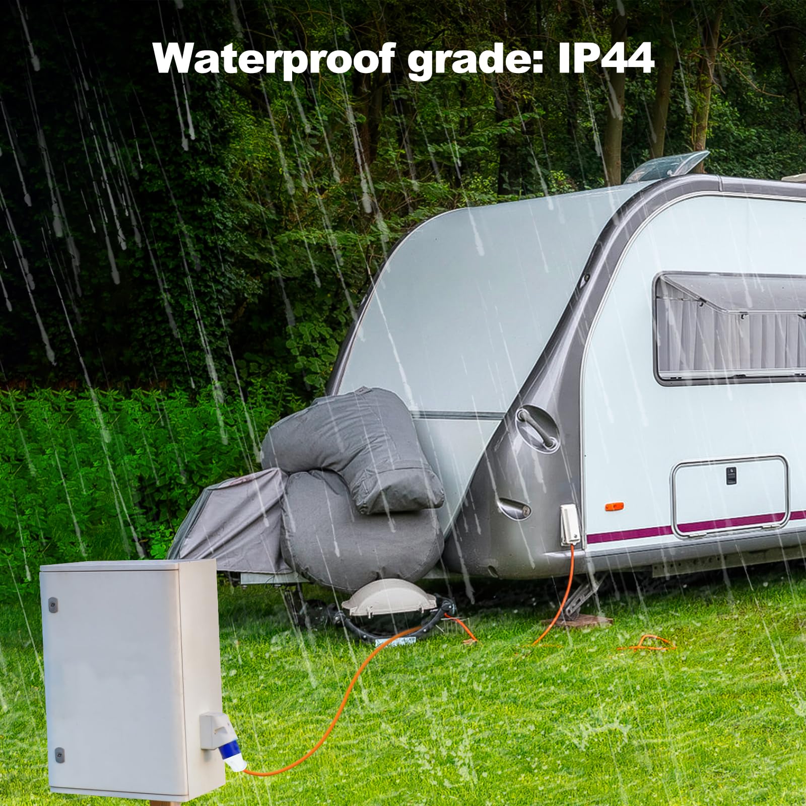 10m Caravan Hook Up Cable - 240V 16A Camping Extension Lead with 3 Pin Fly Lead Converter and Carrying Bag, Power Cord Electric Extension Cable for Motorhomes Campervans - 5