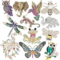 Meyeyaia 12PCS Rhinestone Crystal Animal Brooches Set - Vintage Retro Pins for Women, Mother's Day & Christmas Gifts