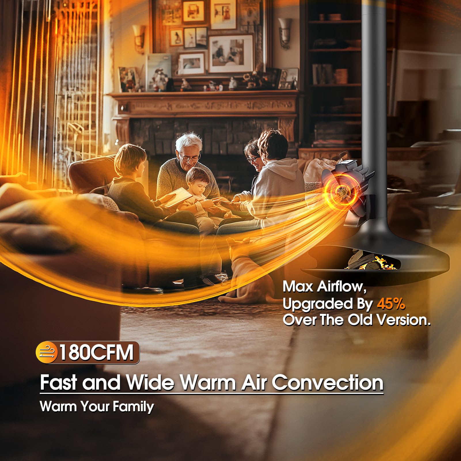 Ventilador Magnético para Estufas de Leña, Ventilador de Chimenea Accionado por Calor, Ventilador Silencioso de 4 Palas para Chimenea/Pellet/Estufa de Gas/Log/Pellet