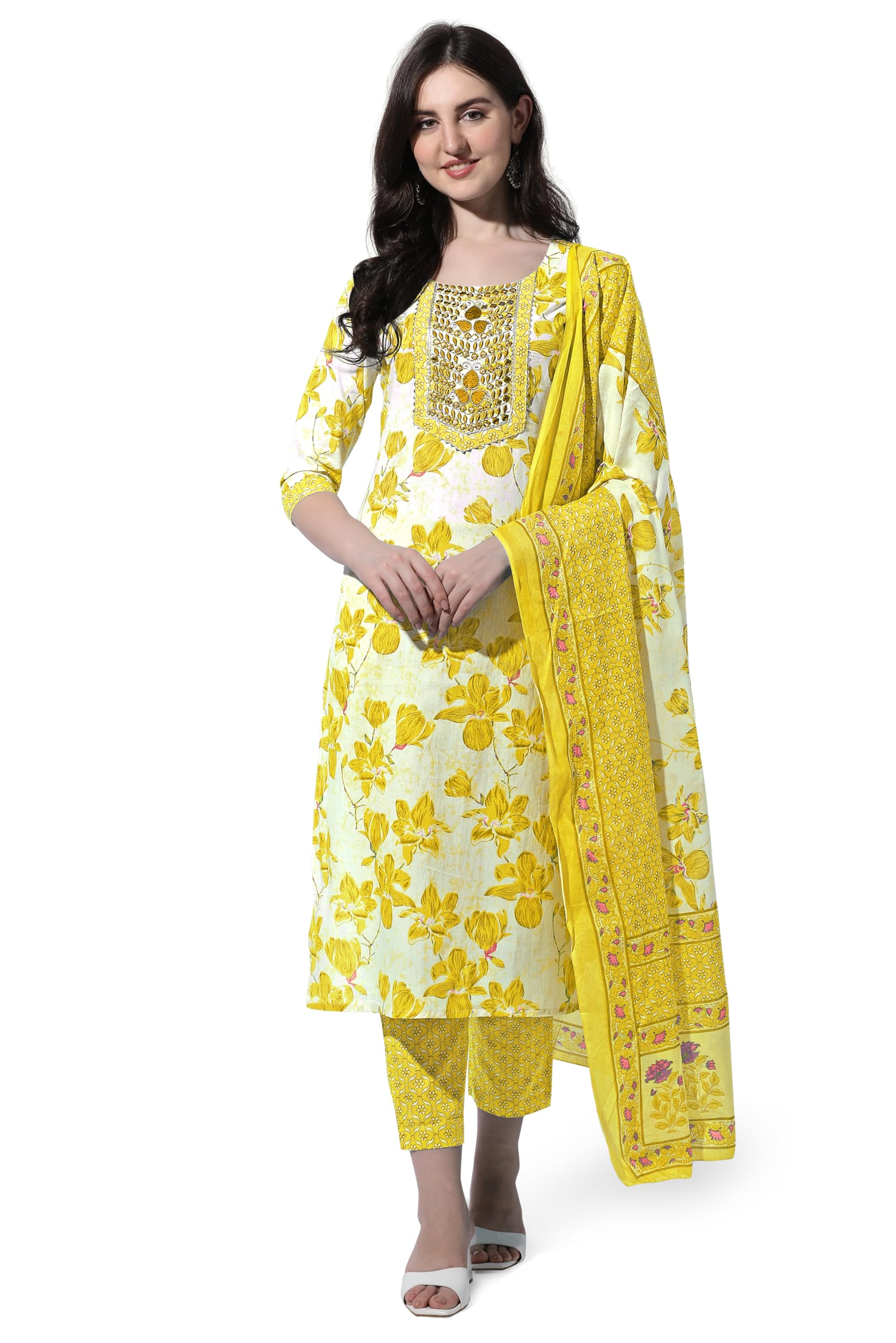 mirchi fashion Pure Cotton Floral Kurta Set for Women with Dupatta & Pant | 3 Piece Straight Fit Ethnic Outfit | Breathable Summer Salwar Suit-picture-24