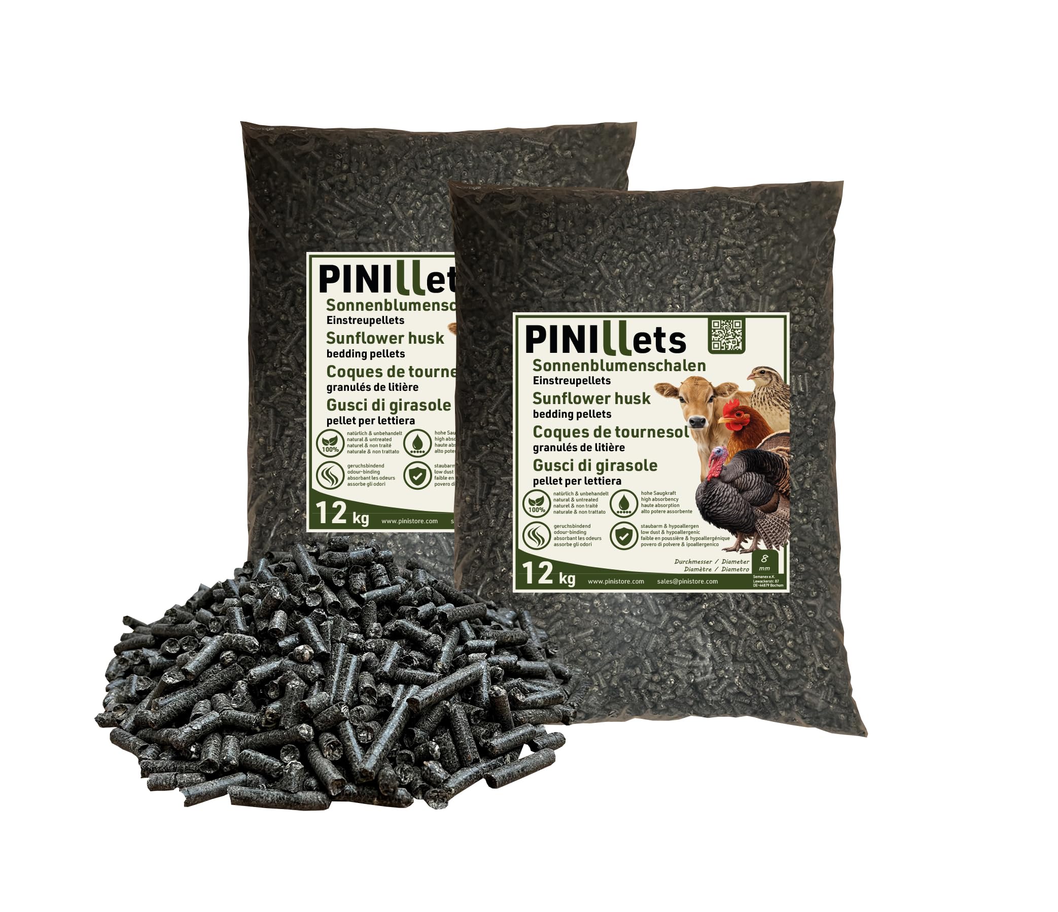 PINI Pellet di semi di girasole, 24 kg, lettiera