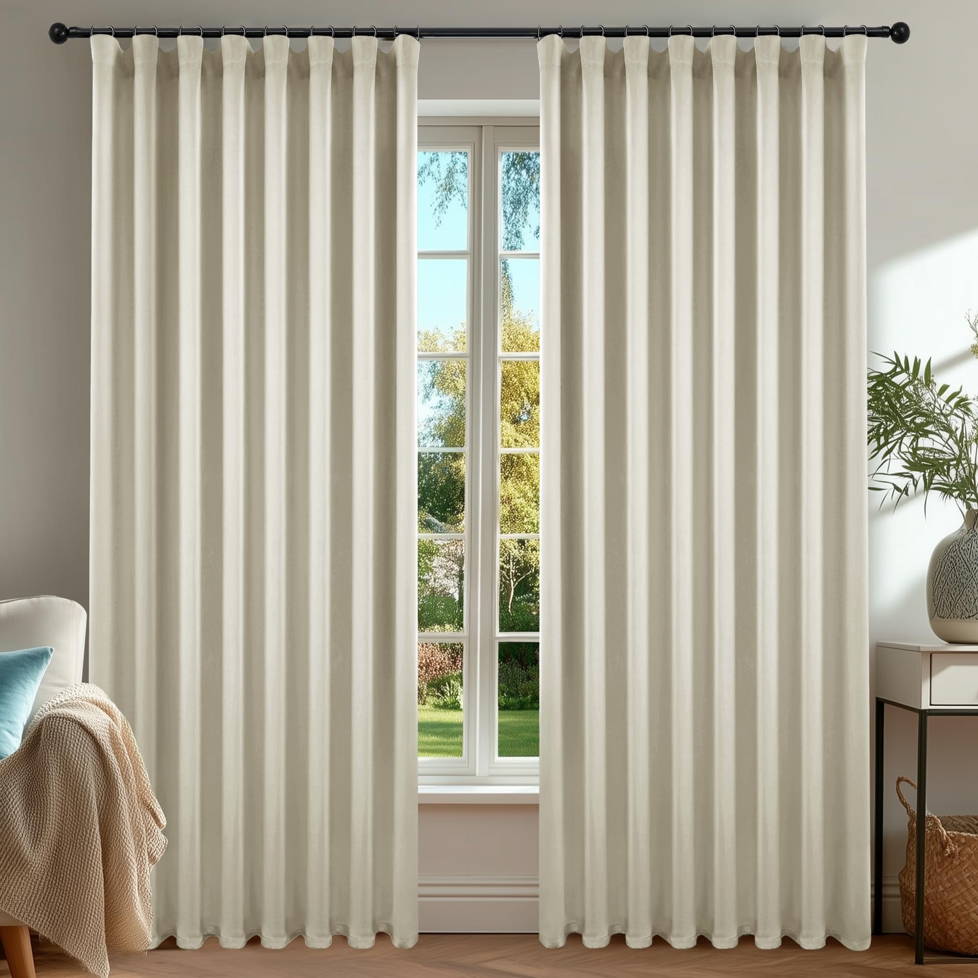 Deconovo Cortinas Opacas Térmicas Aislantes del Frío y del Calor para Ventanas, Cortinas para Salón y Dormitorio, 3 Modos de Montaje, 140 x 240 cm, Beige Claro, 2 Paneles
