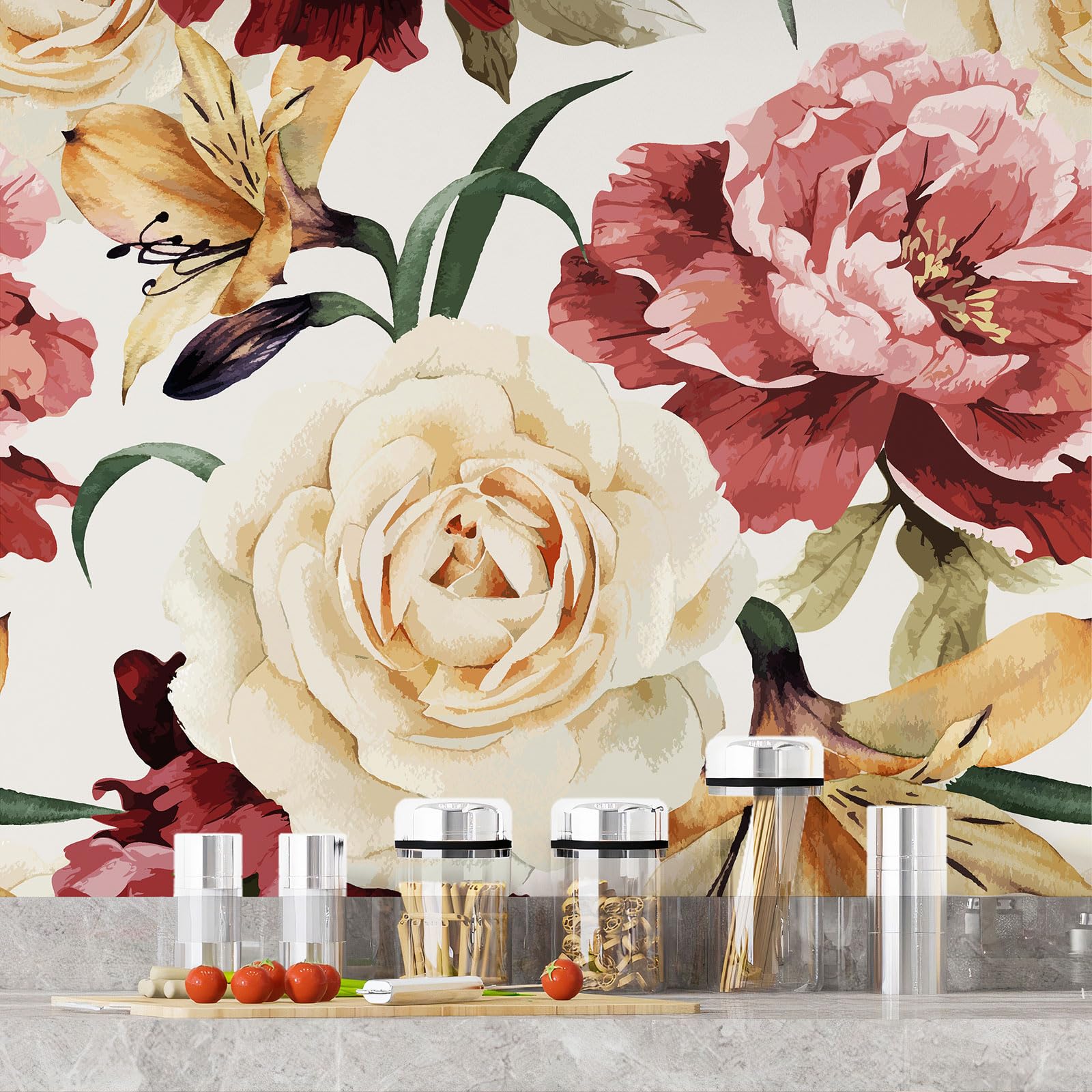 Lumalea Crédence/Adesivo da cucina – Fiori 3617680307588 – Adesivo + protezione opaca, 90 x 90 cm