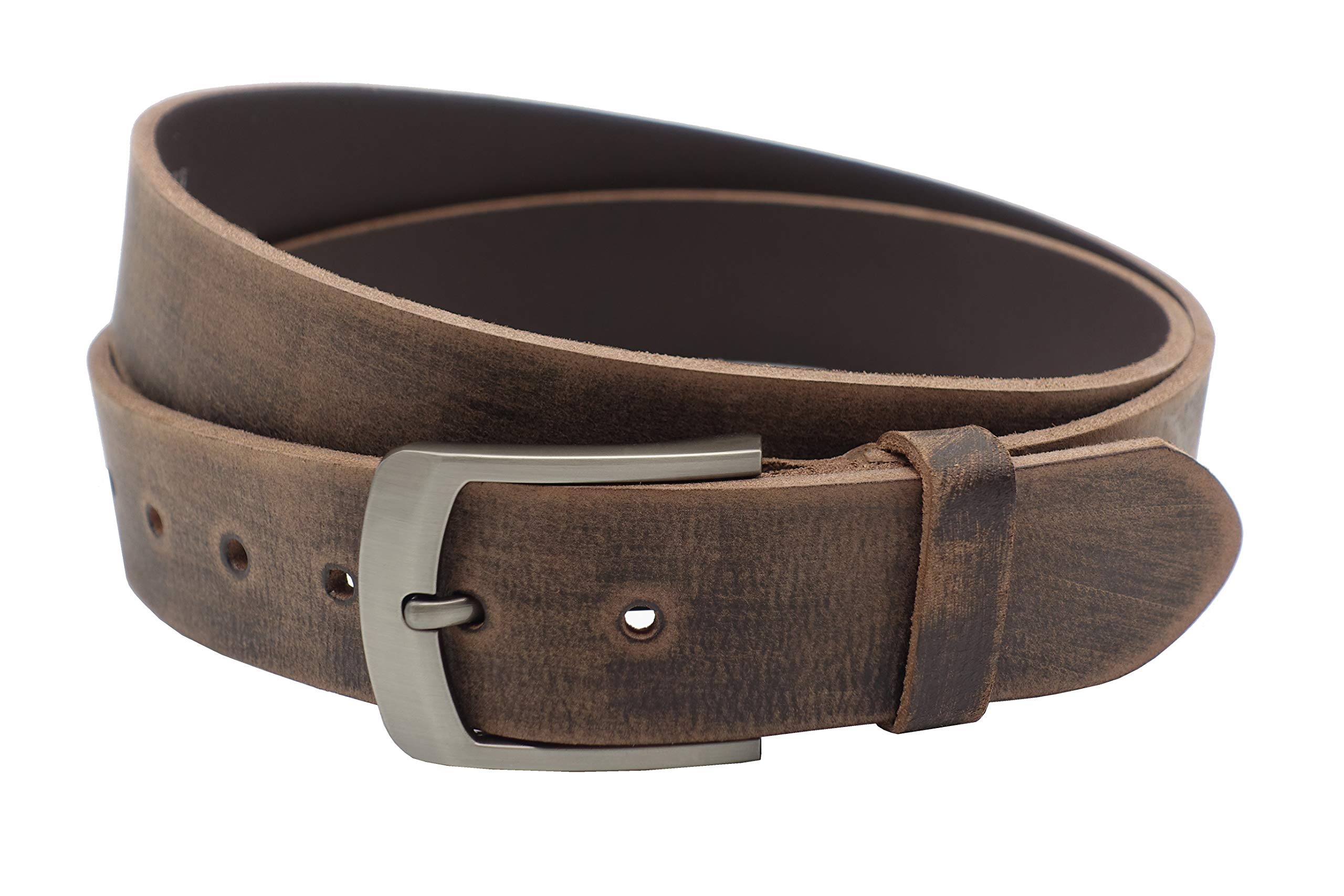 Nk Belt Cinturón De Cuero De Búfalo Marrón Genuino 4cm Hecho A Mano 