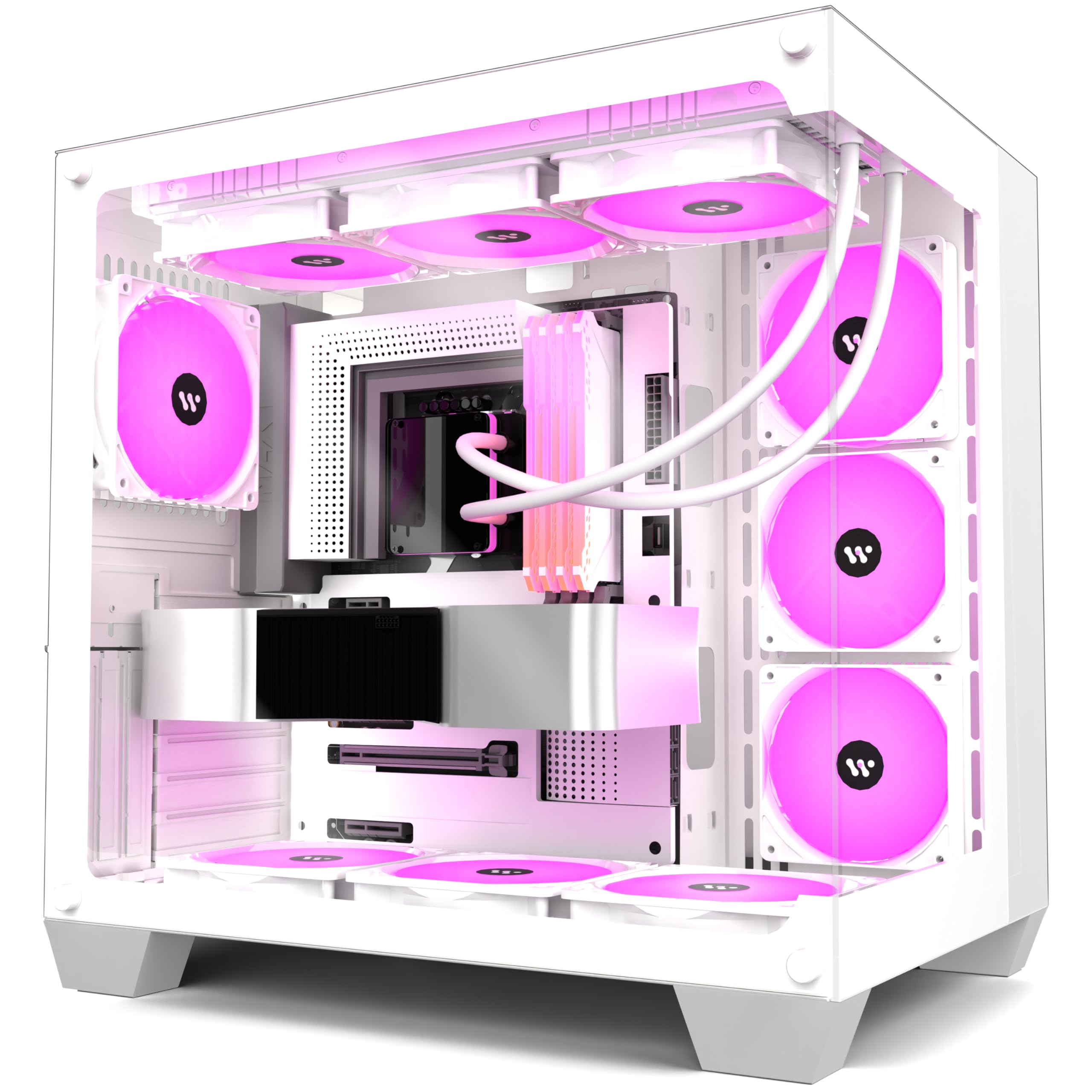 KEDIERS PC CASE ATX 6 PWM ARGB Fans Pre-Installed, Mid-Tower Gaming PC Case, Panoramic Tempered Glass Computer Case with USB3.0,360mm Radiator Support