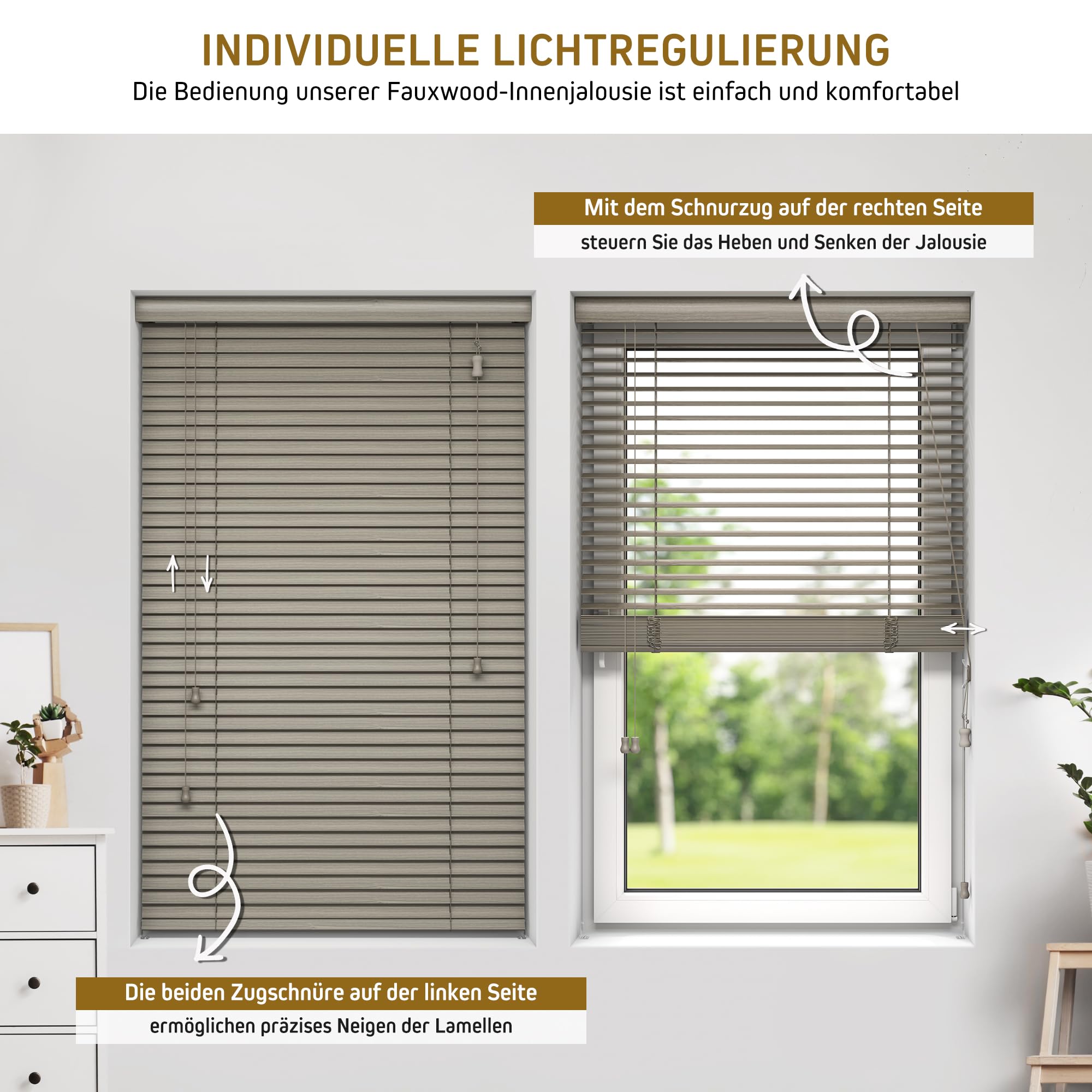 Victoria M. Kaya Jalousie in Holzoptik 35 mm, PVC Innenjalousie feuchtigkeitsbeständig, inkl. Montagematerial, 80 x 250 cm, holzdunkel strukturiert