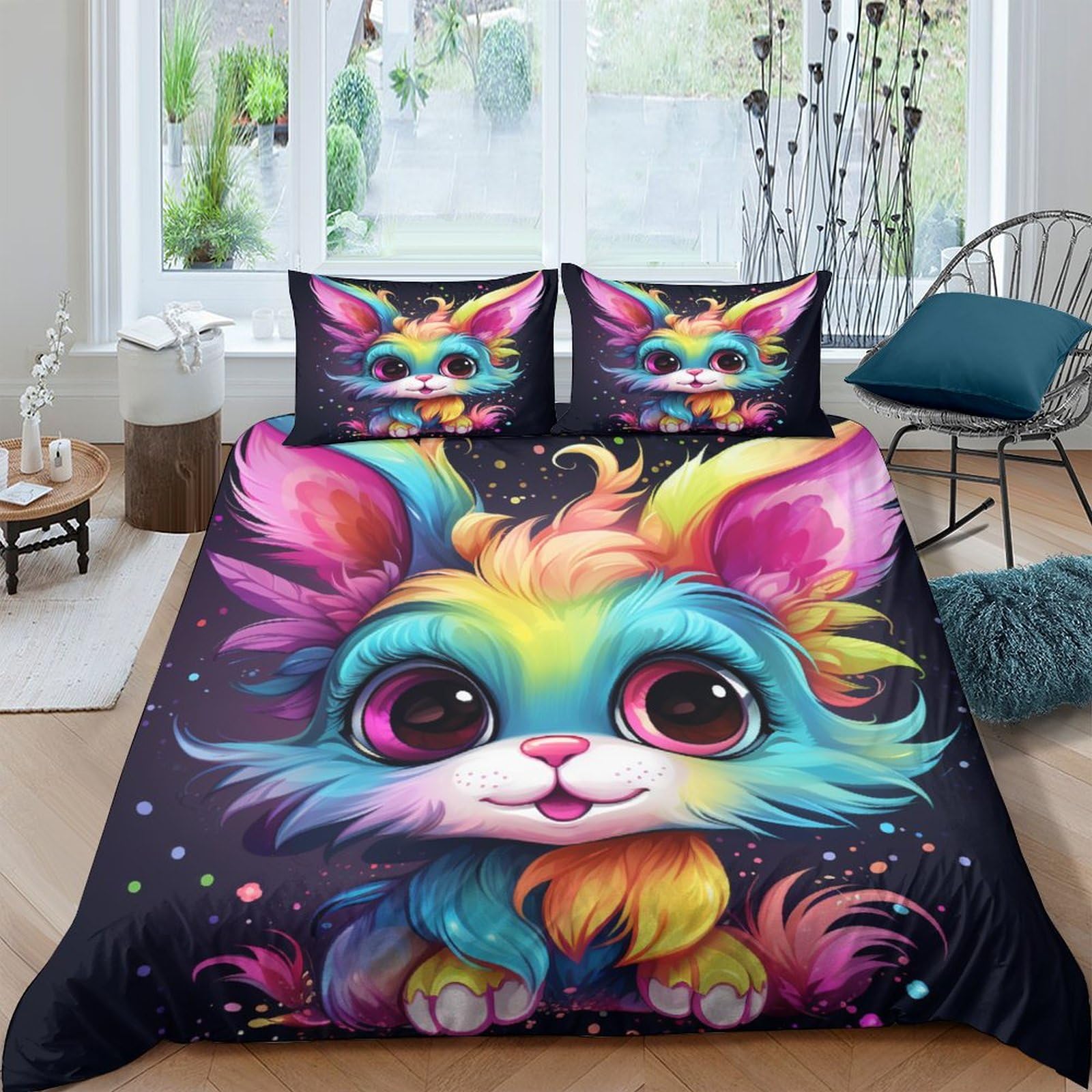 Parure de lit king size 220x240 cm en microfibre avec motif 3D coloré