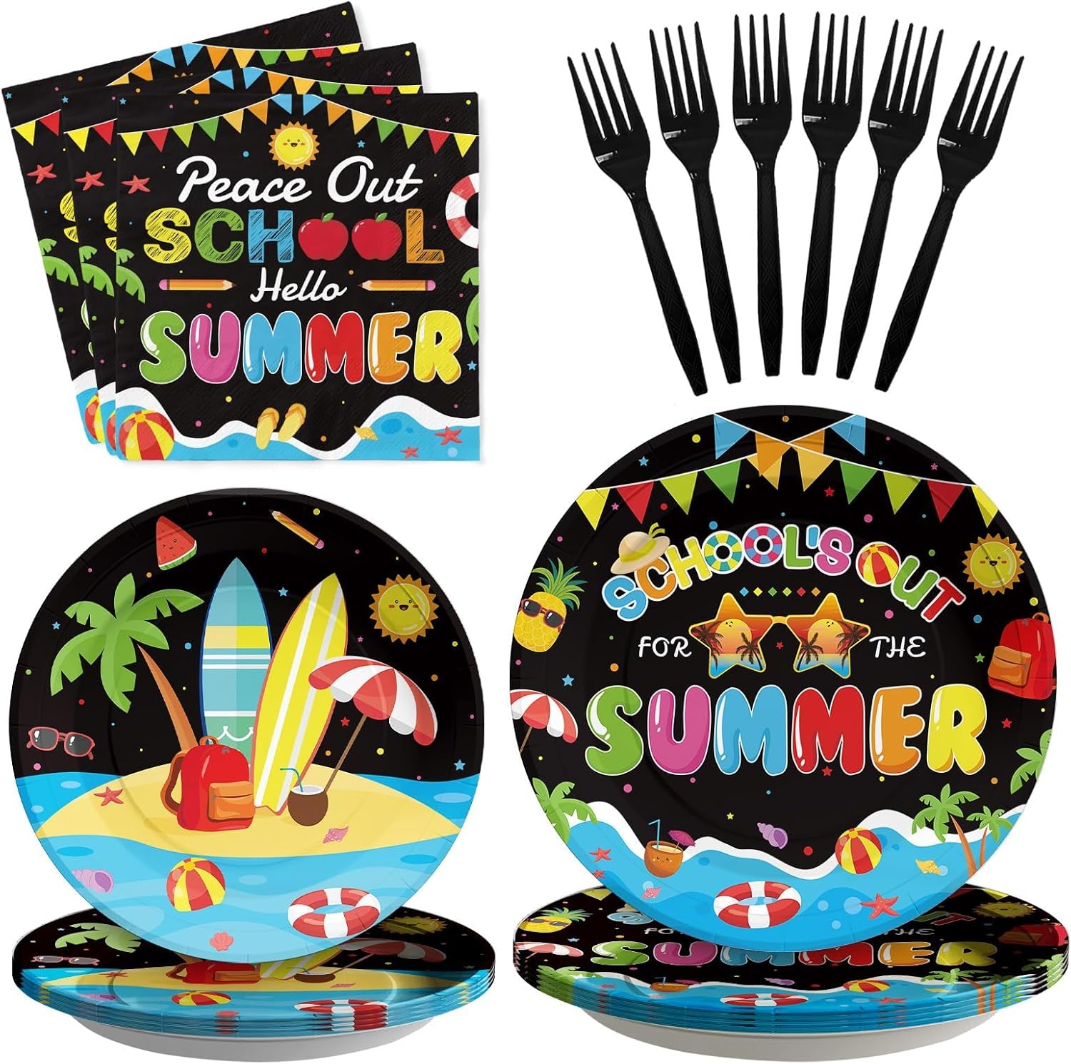 96Pcs End Of The School Year Party Decorations School's Out for The Summer Plates and Napkins Hello Summer Last Day of School Tableware Set for Kids Class Of 2026 Graduation Party Supplies Serve 24