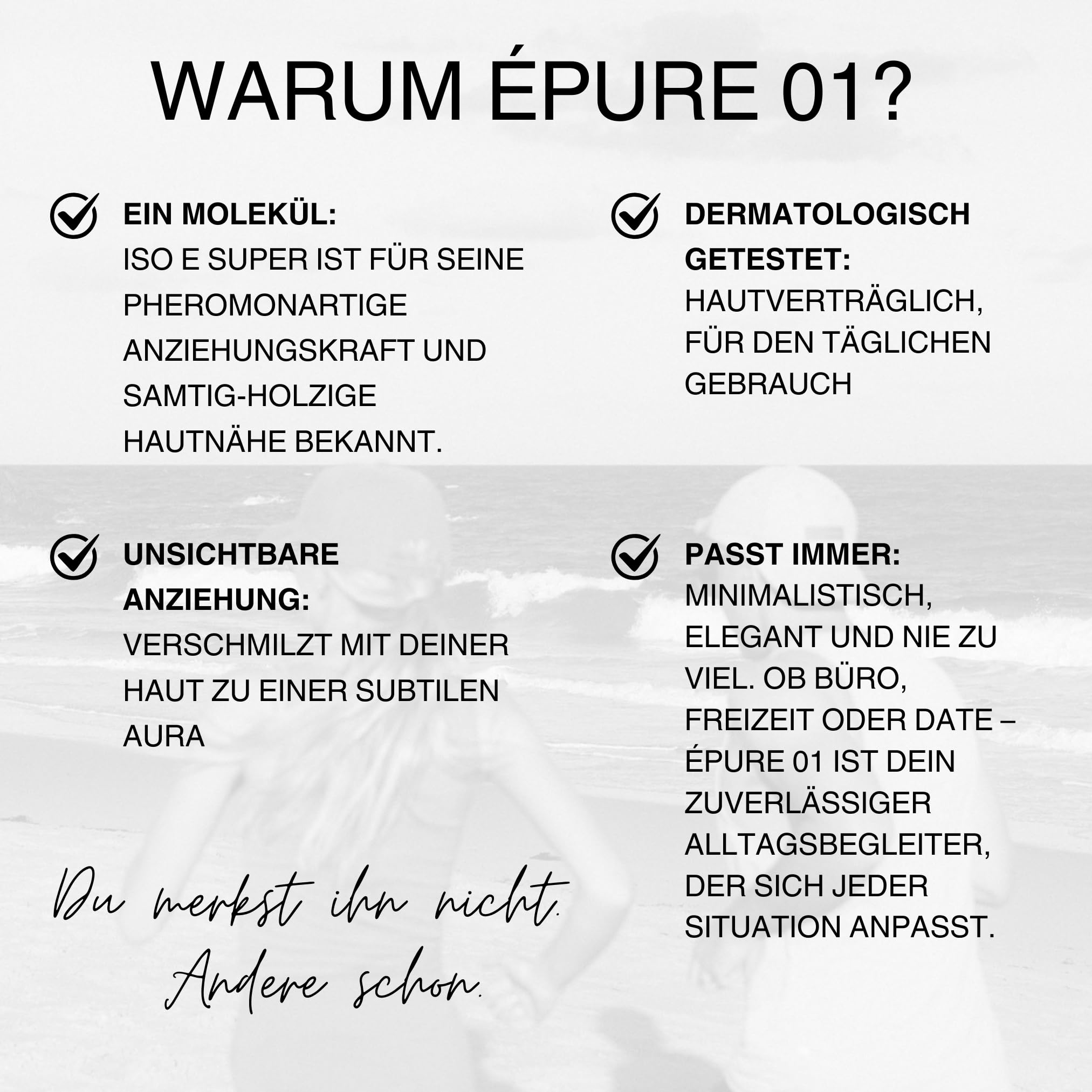 VICIOSO Épure 01 Eau de Parfum – Pheromonparfum mit Iso E Super | Minimalistischer Unisex-Duft, subtil, holzig & hautschmeichelnd | Dermatologisch getestet | 50 ml