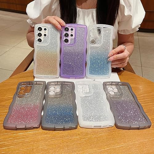 Miniatura 7 de Funda para Samsung Galaxy S22 Ultra, linda funda rizada de lujo para mujer funda mate transparente + tarjeta brillante 2 en 1 juego Bling Glitter