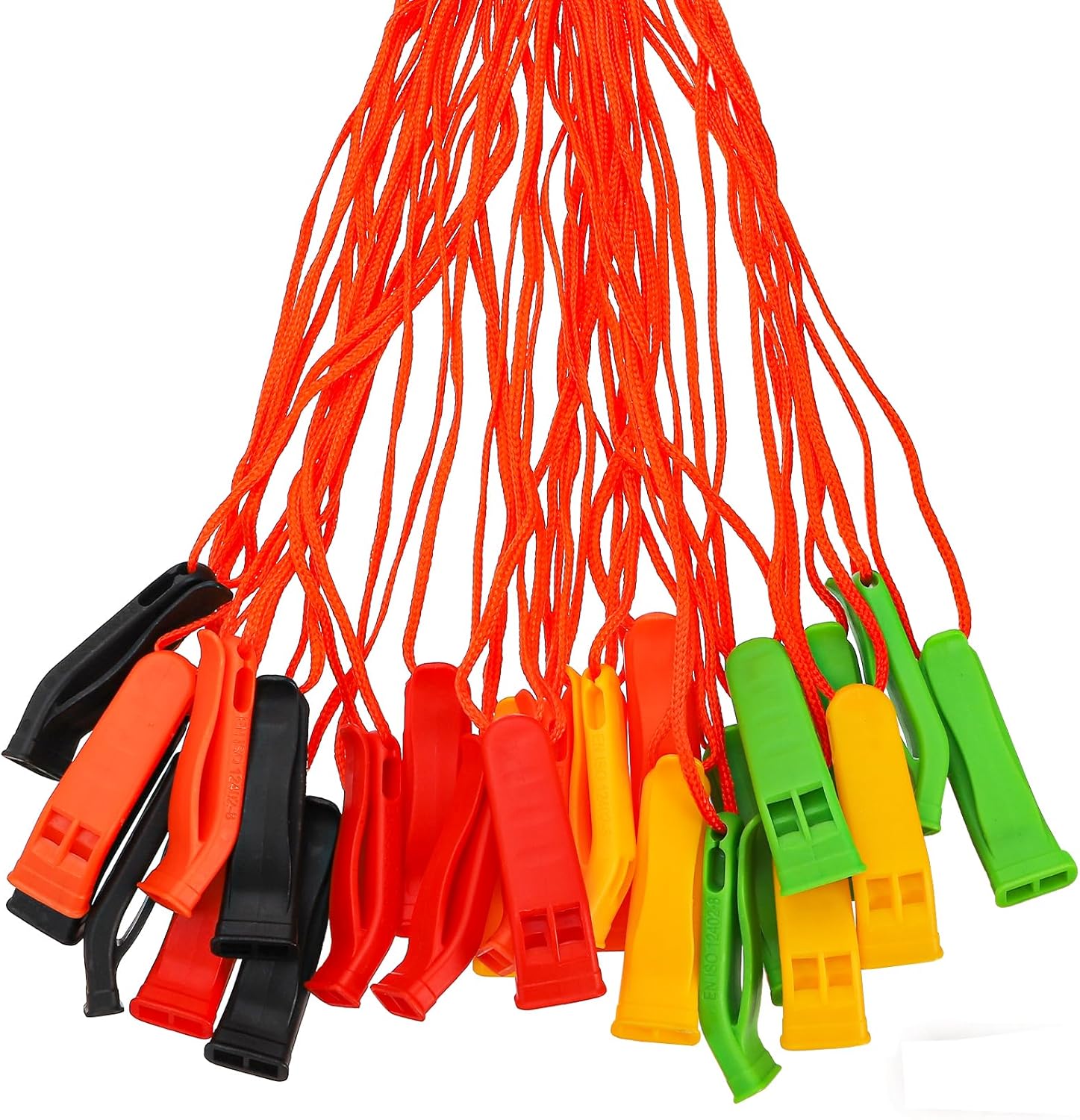 Fasmov 100 Pack Emergency Survival Whistles with Lanyard, Safety Whistles for Camping, Hiking, Boating, Hunting, Rescue Signaling & Outdoor Adventures, Lightweight Durable Design for Adults