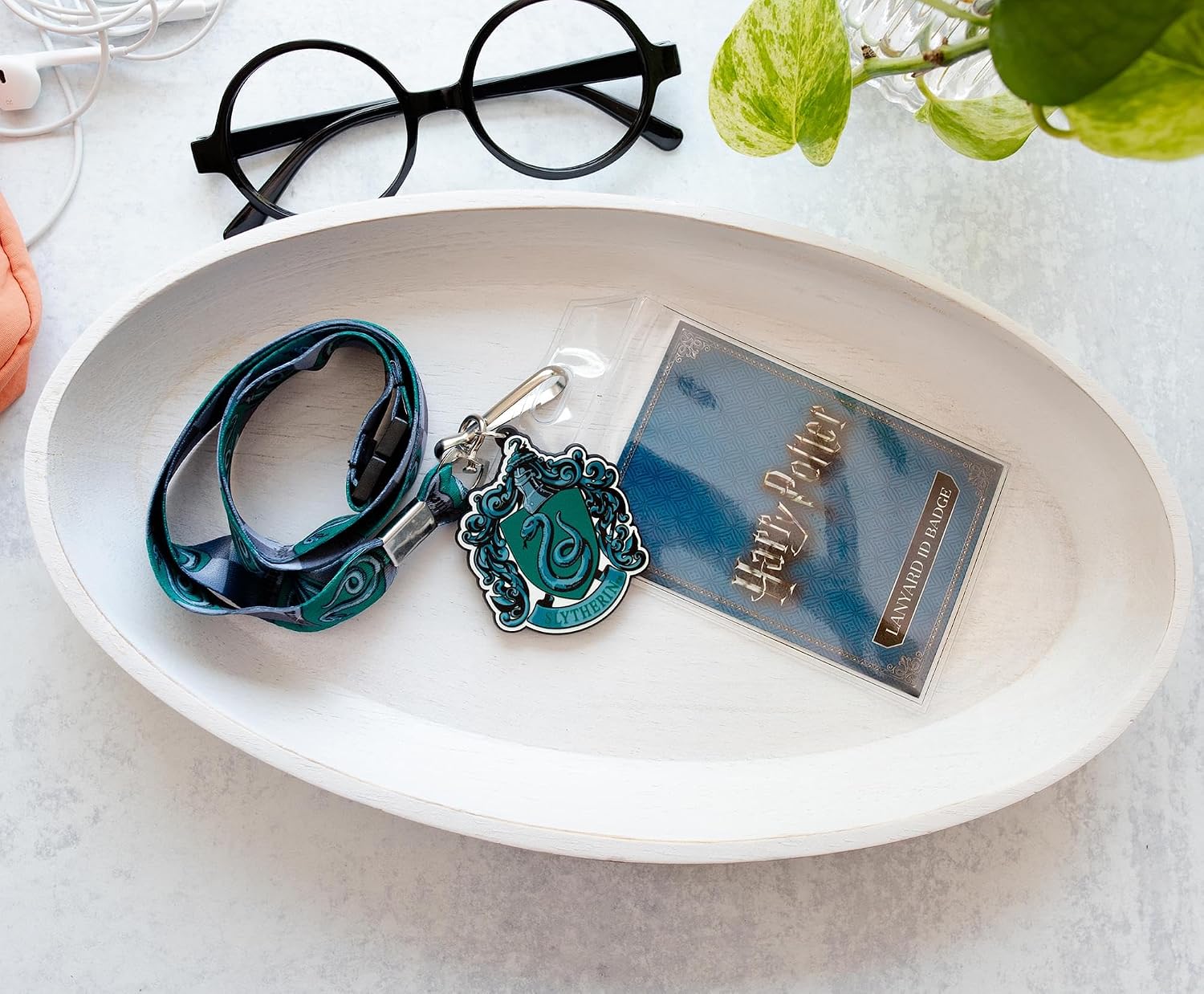 Harry Potter Slytherin 22-Inch Strap Lanyard with ID Badge Holder and Crest Charm | Vertical Nametag with Clear Window