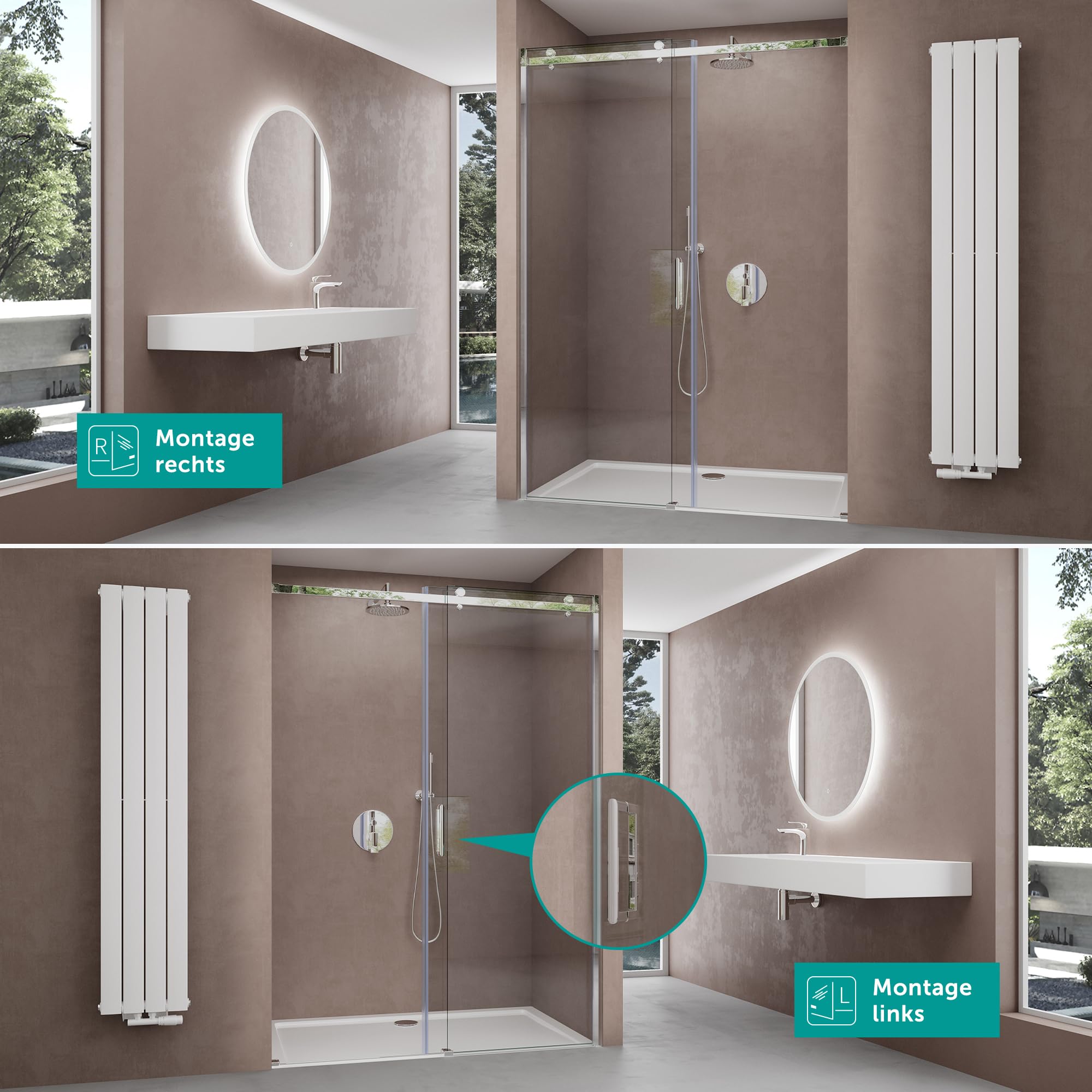 doporro Porta Doccia Scorrevole per Nicchia 125x195 cm, Box Doccia in Vetro Temperato Trasparente 8 mm Anticalcare, Profilo in Alluminio Regolabile - Teramo04