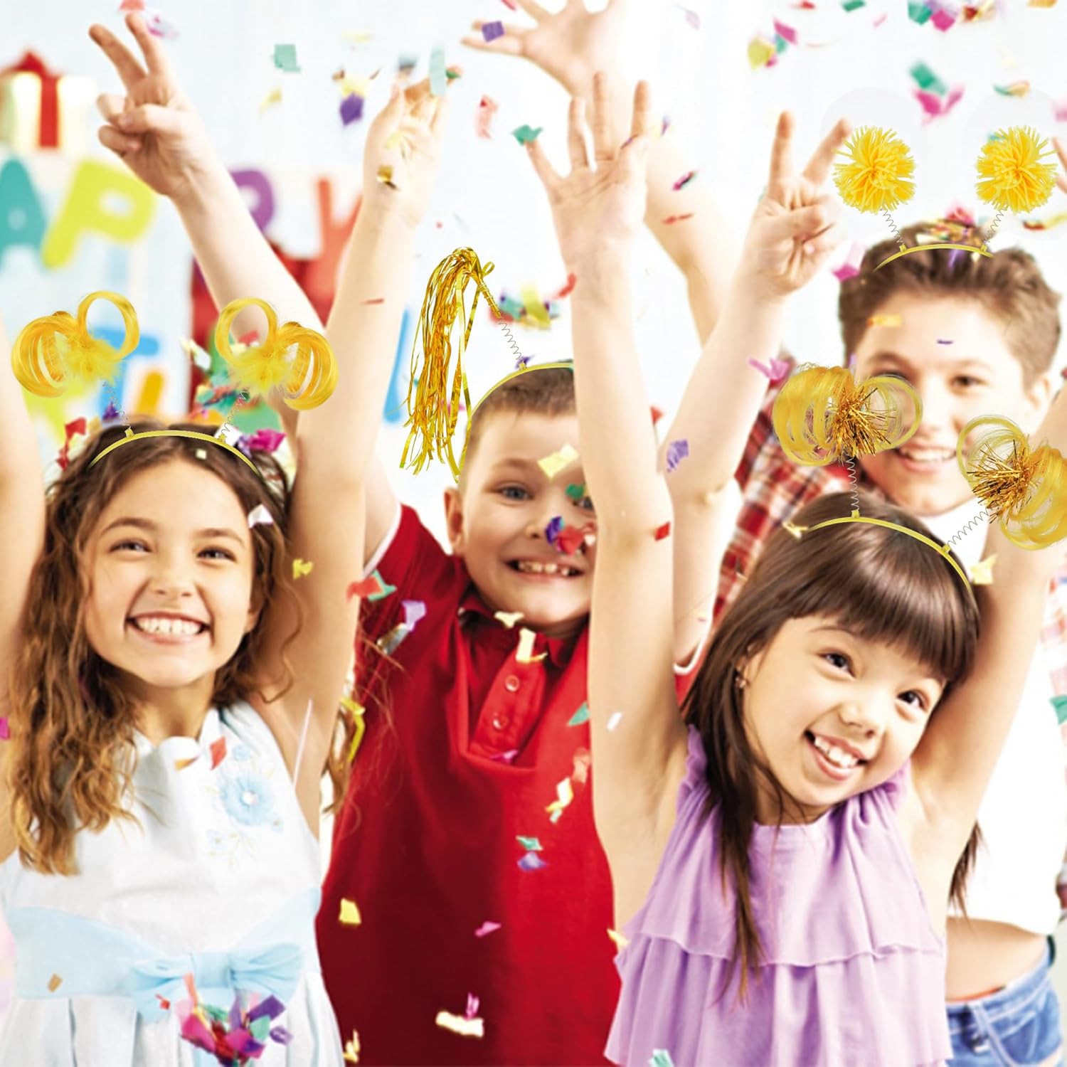 COCIDE 8Pcs Pom Pom Headbands Party Headbands Tinsel Wrapped Ponytails Headbopper Headwear for Birthday Festival - Image 2