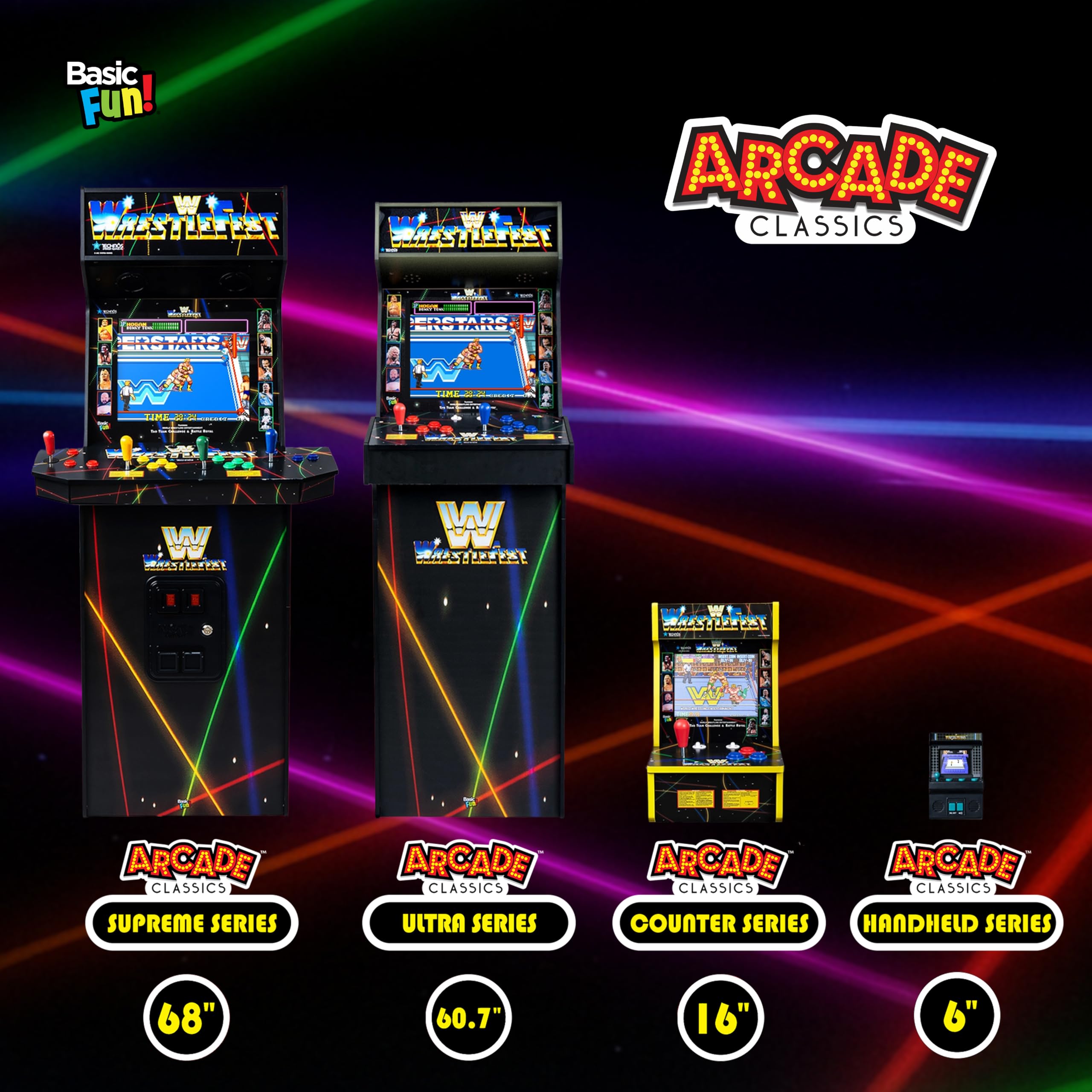 Arcade Classics Maszyna do gier WWE Ultra Series z ekranem ciekłokrystalicznym 17 cali i 5 grami - klasyczna konsola do szafek wewnętrznych do gier domowych i piwnic