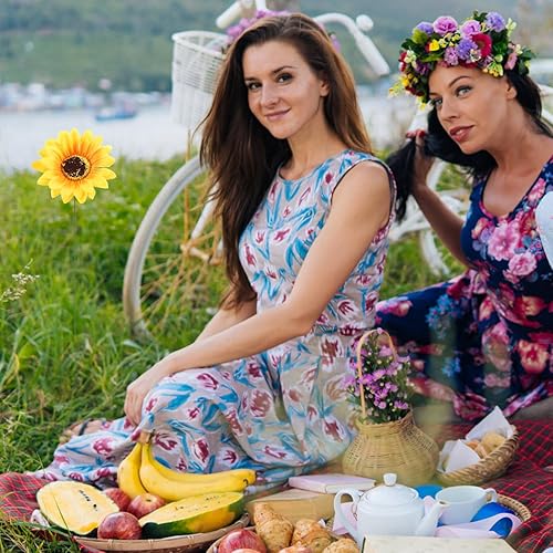 Miniatura 4 de SEWACC Juego de 5 piezas de metal grande con diseño de girasol, decoración de jardín, a prueba de óxido, margarita amarilla, flor de metal, arte