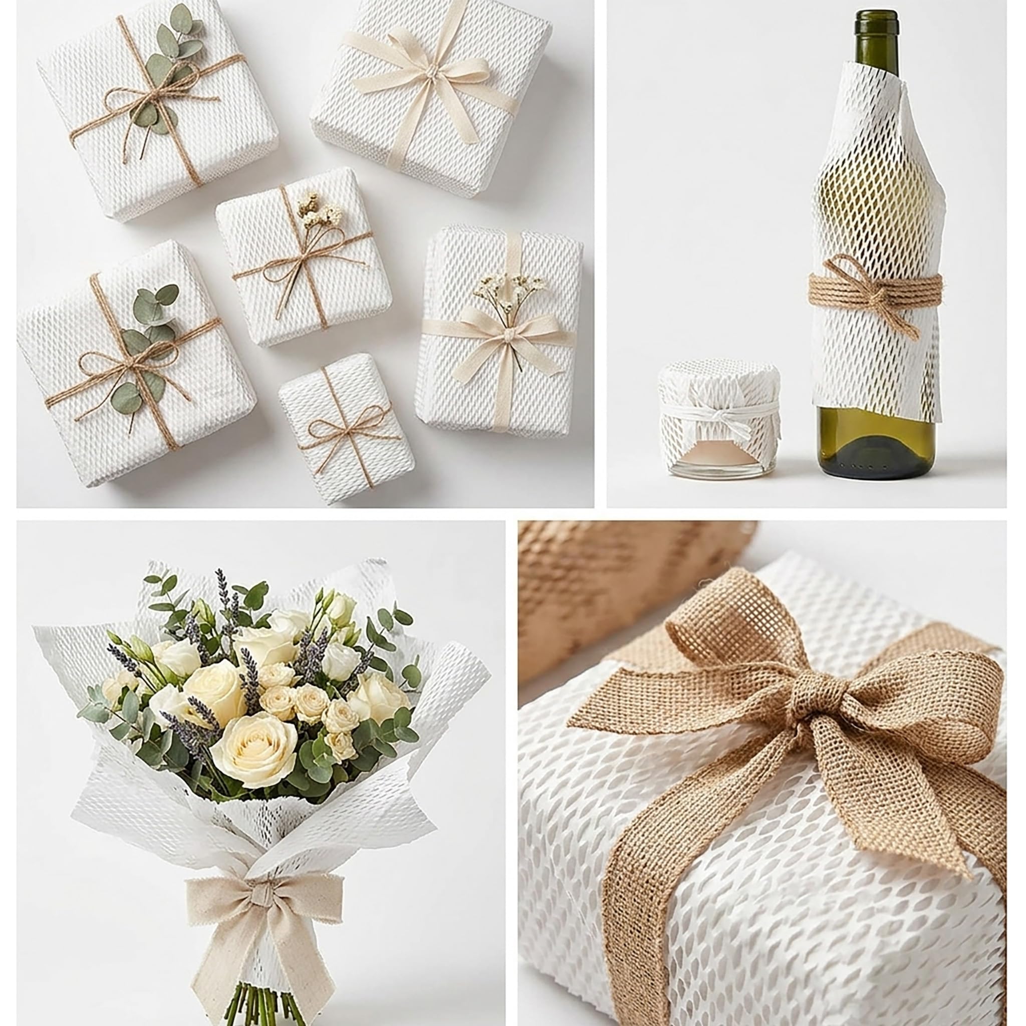 Wabenpapier 50cm x 25m Rolle - Verpackungspapier 80g/m² - als Füllmaterial und Geschenkverpackung - Schutzpapier für Versand Polsterung Blumenverpackung - Papierpolster Weiß